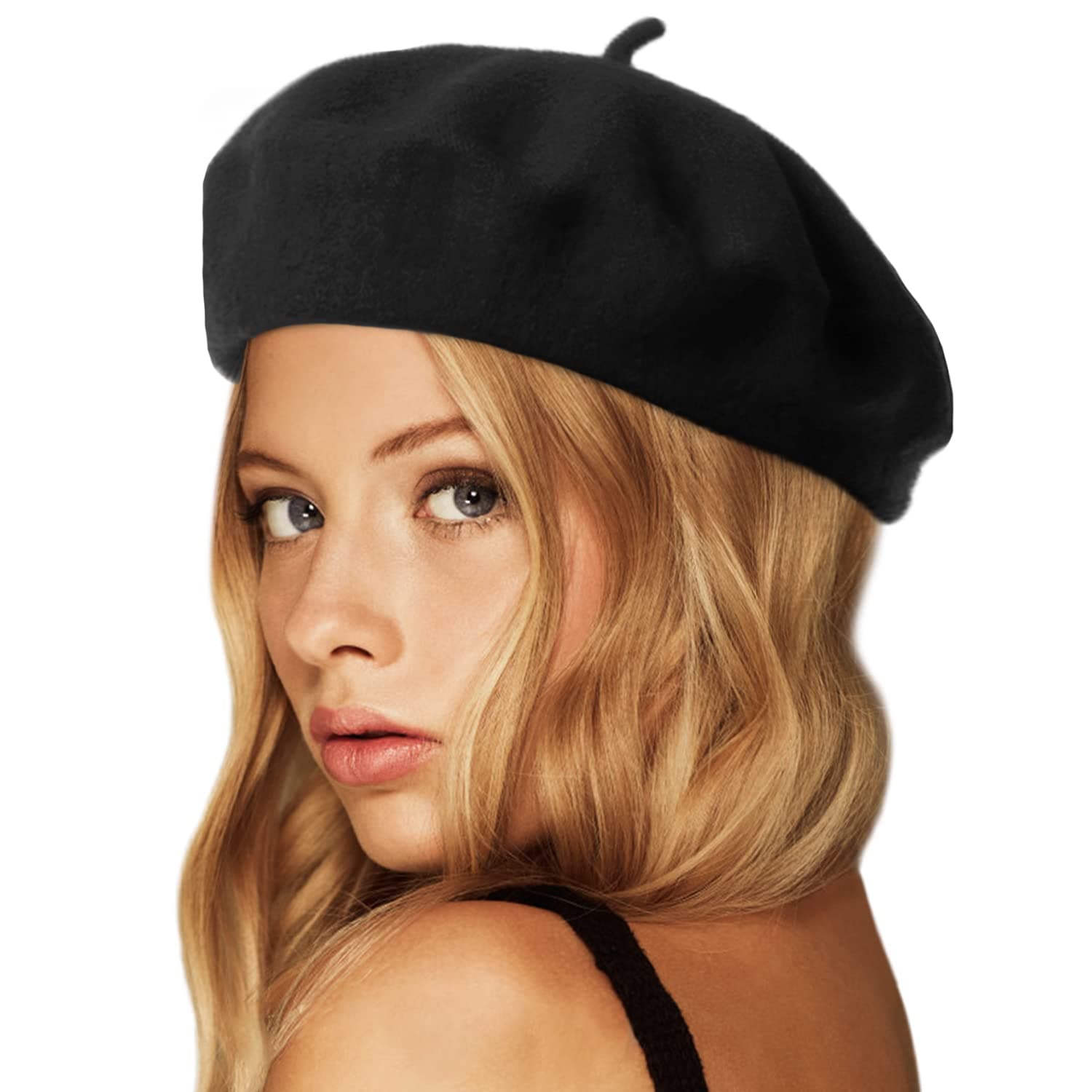 Wool Beret Hat,Solid Color French Style Winter Warm Cap for Women Girls Lady