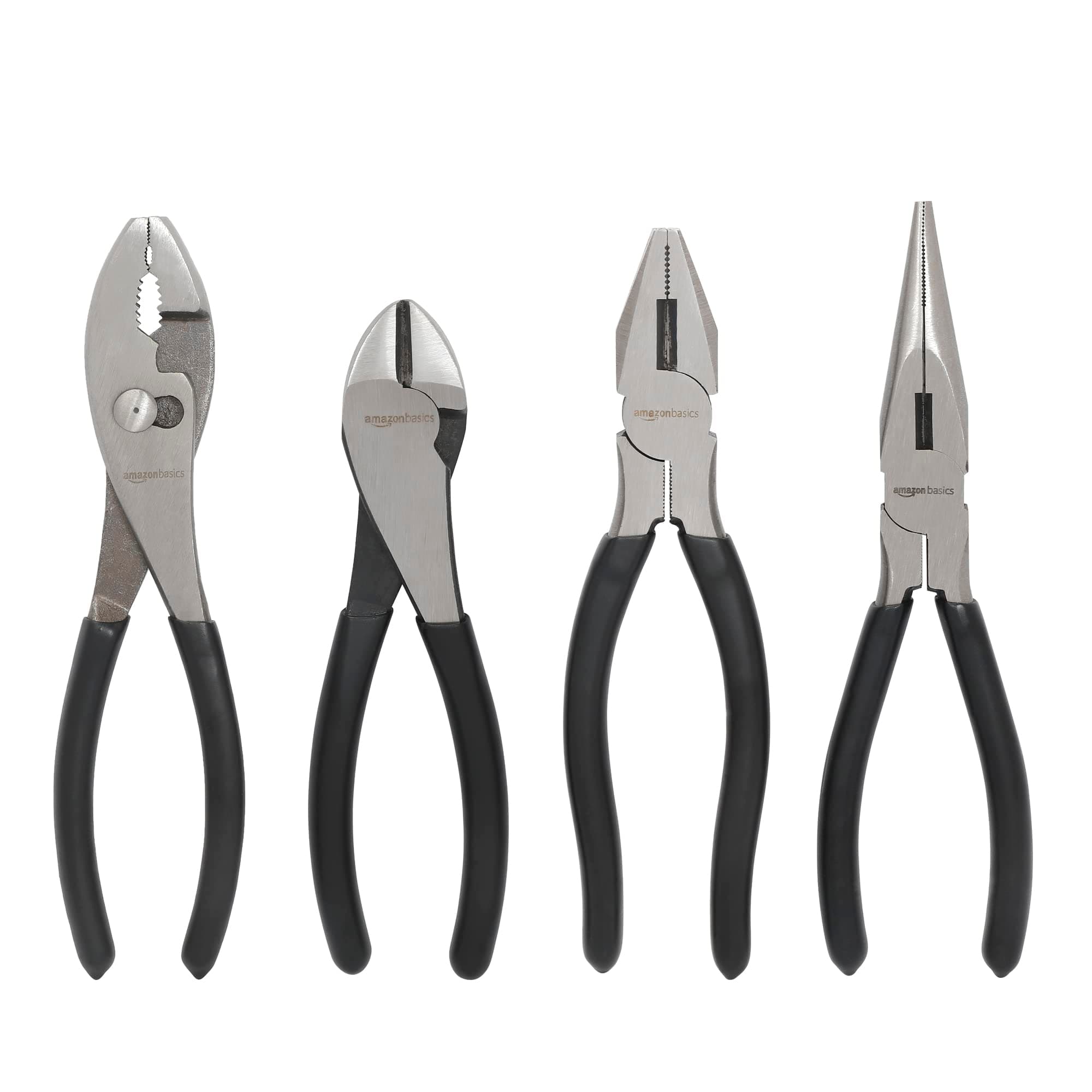 Pliers Tool Set, Includes Cutting Pliers, 4 Count, Black and Silver