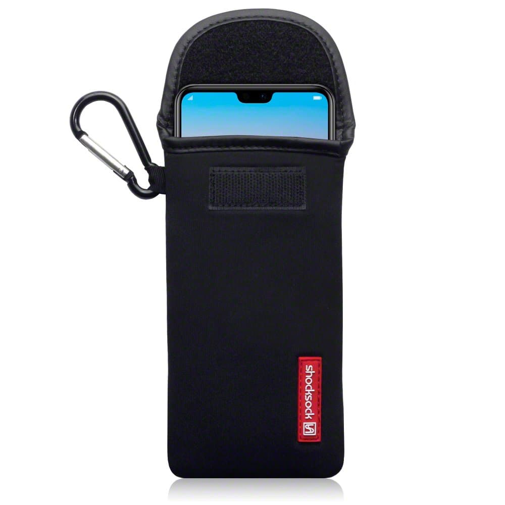 Shocksock, Compatible with Huawei P20 Pro Case, Neoprene Shock Resistant Pouch with Carabiner - Black