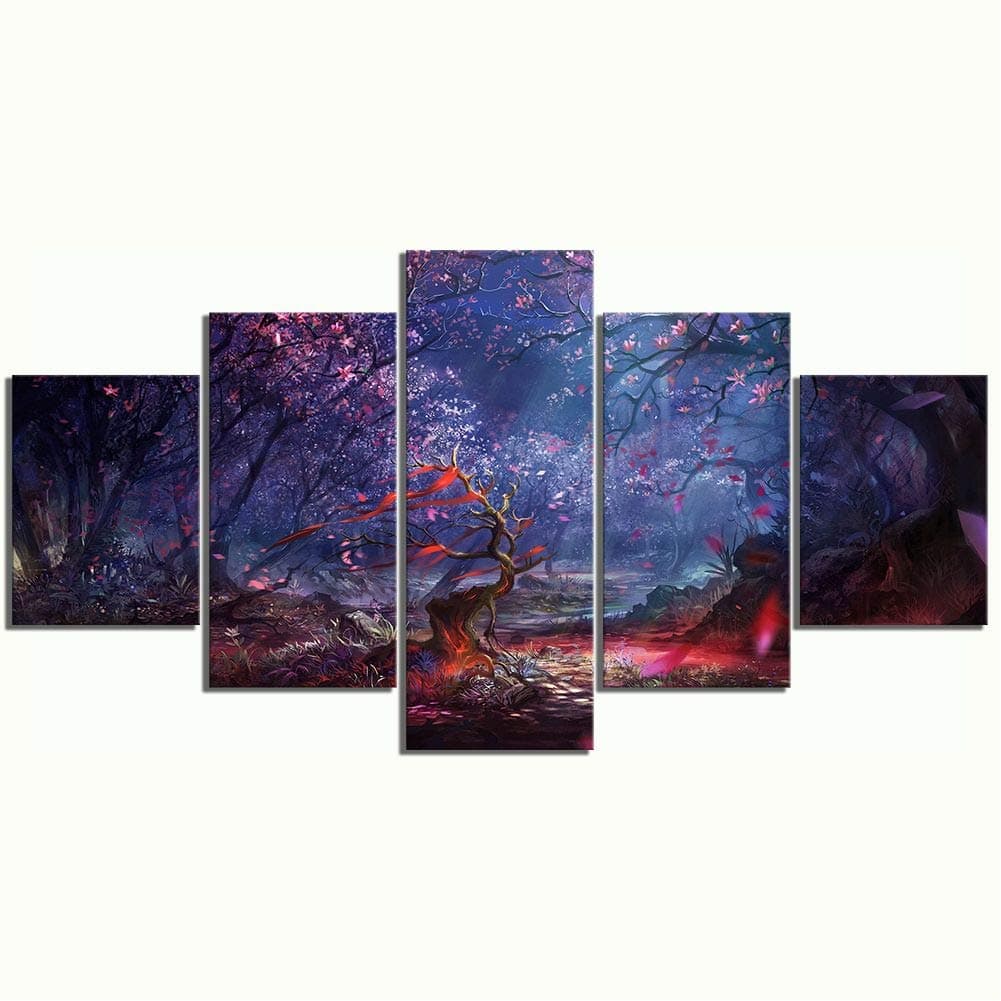 FBXSLH Canvas Printed Poster Home Decor 5 Panel Beautiful Forest Landscape Painting Wall Art Picture Modular for Living Room