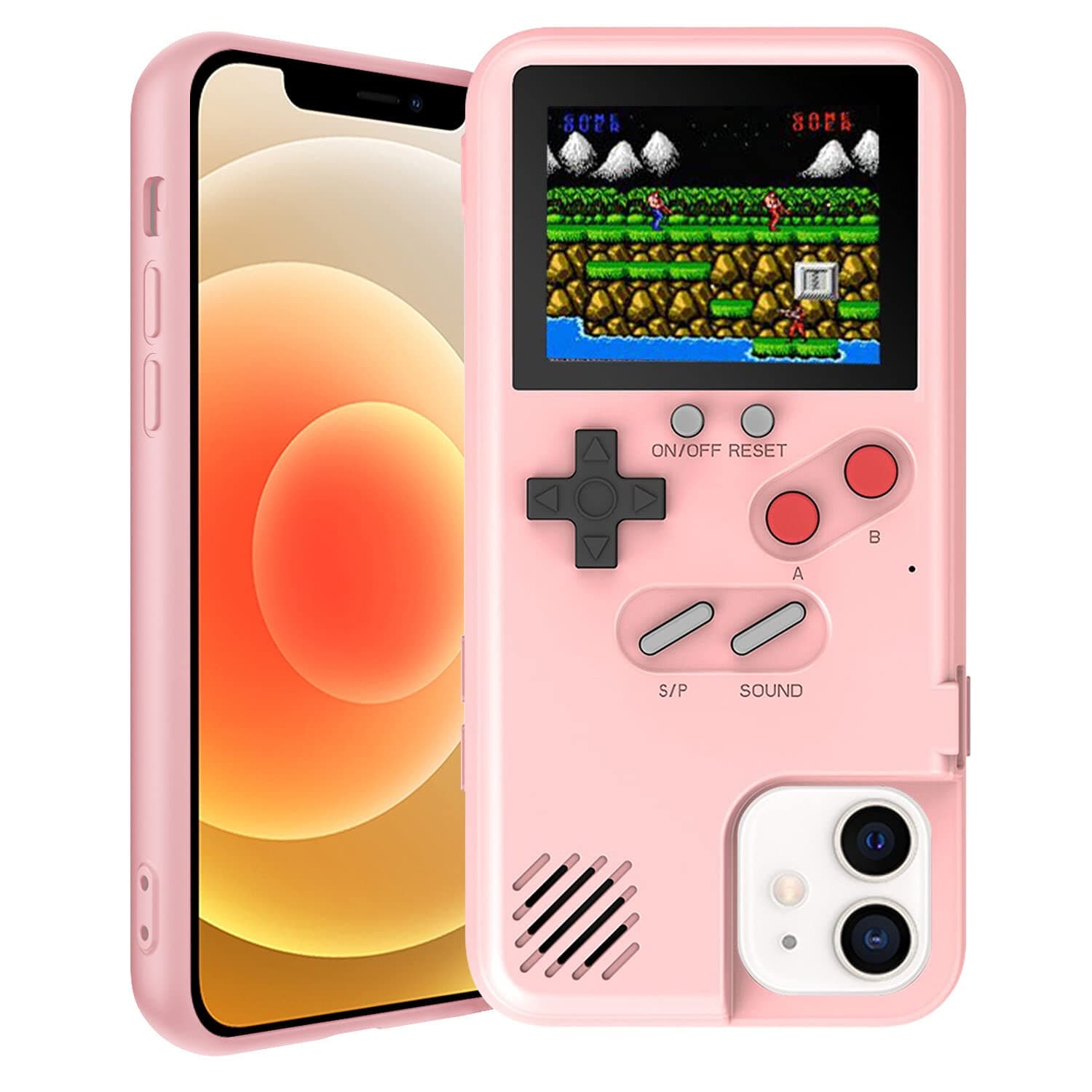 Gameboy Case for iPhone, Retro 3D Phone Case Game Console with 36 Classic Game, Color Display Shockproof Video Game Phone Case for iPhone (Pink, for iPhone 6/6s/7/8)