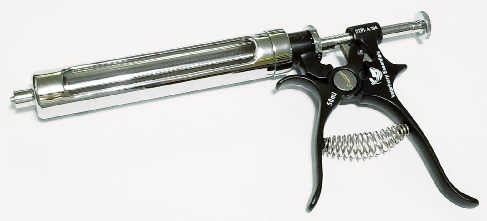 Multidose Automatic Adjustable Dose Gun Syringe 50mL Black Livestock Veterinary