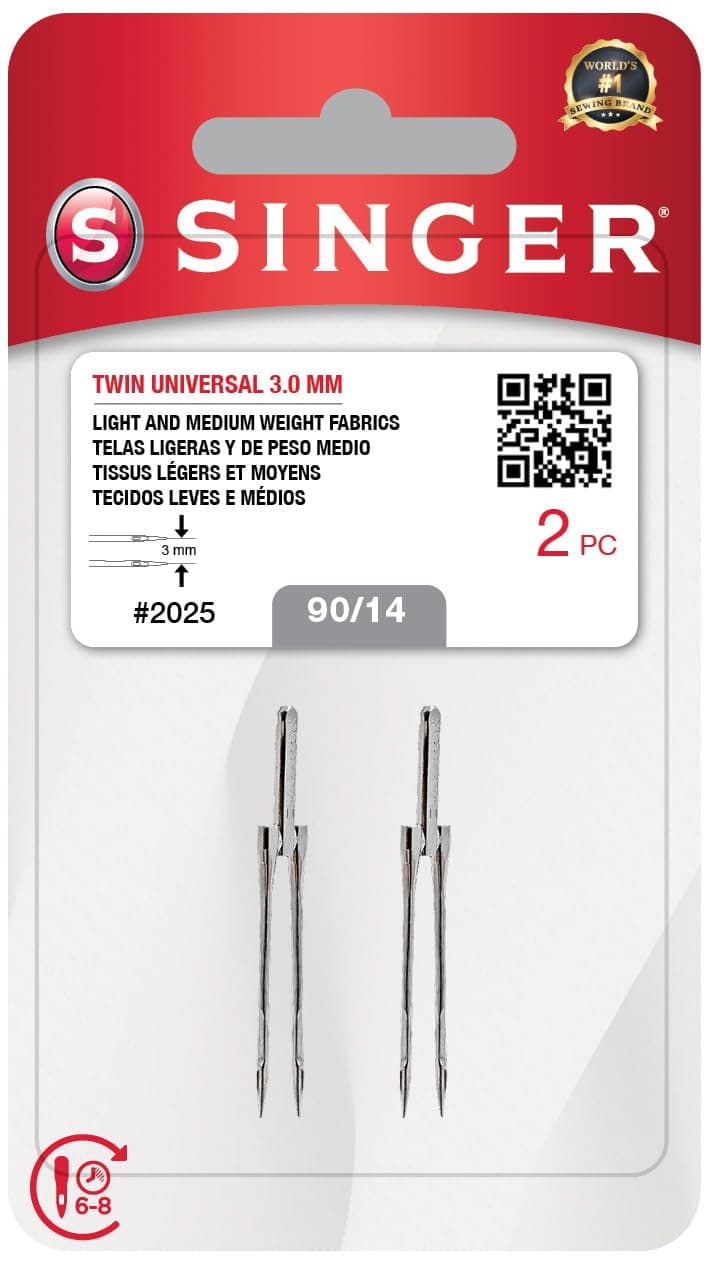 SINGER Twin Universal Sewing Machine Needles, Size 90/14-2PCS