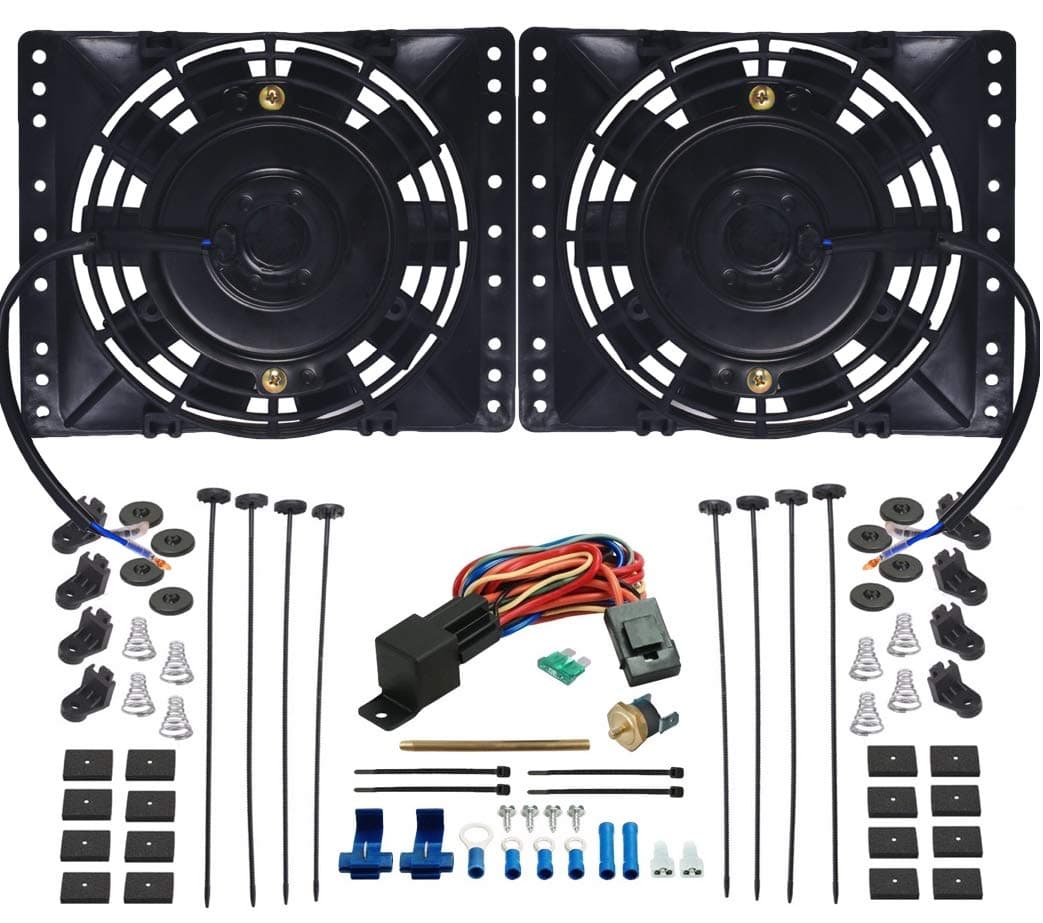 American Volt Small Dual 6" Inch 12 Volt Electric Engine Transmission Oil Cooler Fans 3" Push-in Fin Probe Thermostat Relay Wiring Switch Kit for Car Truck