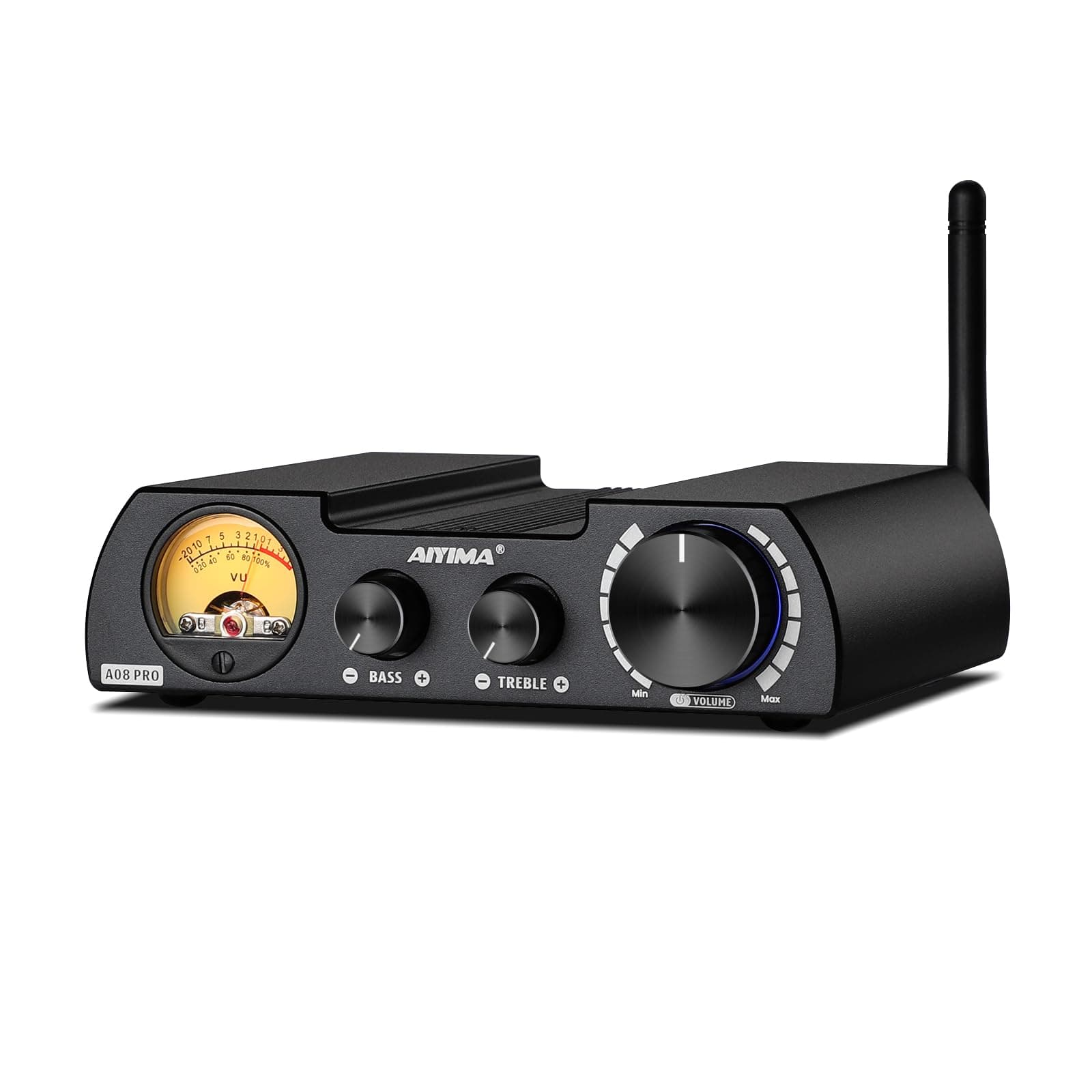 A08Pro Bluetooth 5.1 TPA3255 Mini Power Amplifier 2.0/2.1 Channel 300Wx2 (4 ohm) HiFi Stereo Amplifiers Class D Digital Audio Amplificador VU Meter Amp with Treble and Bass Control