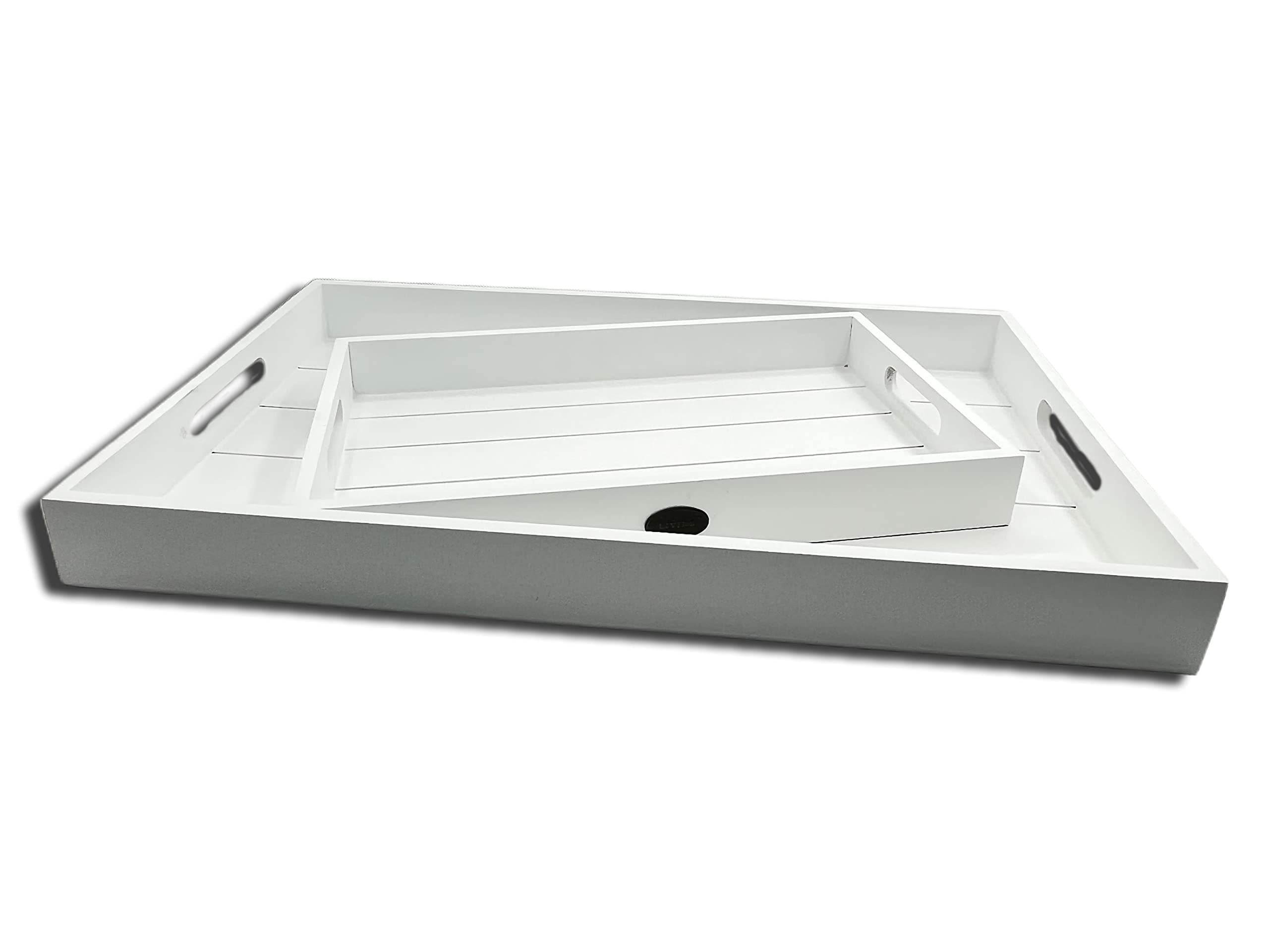 Excellent Houseware Wood Serving Tray White | Rectangle Tray | Set of 2 48cmx30cmx4.5cm