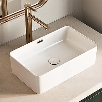 Vessel Sink 19 Inch with Overflow, Los Flexi 19"W x 12"D Rectangular White Bahtroom Sink with Thin Edge, Ceramic Above Counter Sinks, Modern Porcelain Basin