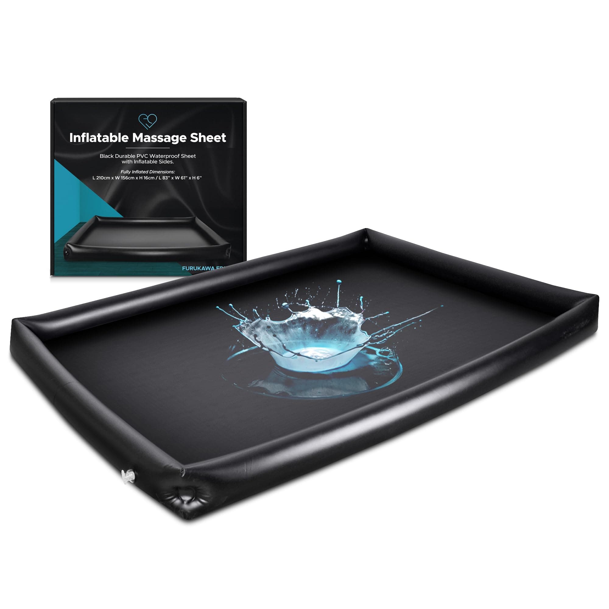 – Inflatable Massage Sheet | Black Durable PVC Waterproof Sheet with Inflatable Sides | 210cm x 156cm x 16cm | Nuru Massage Therapy Sheets