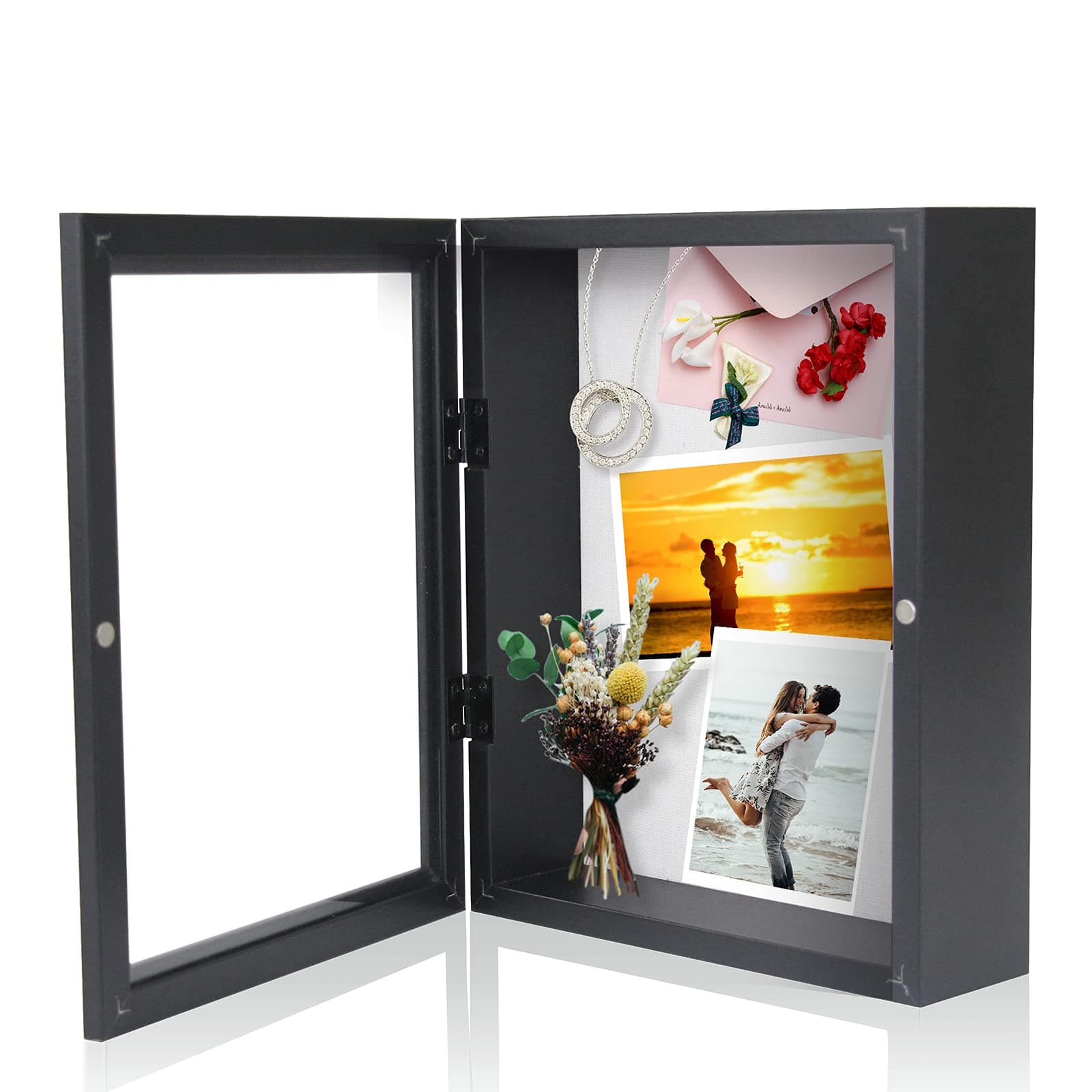 Muzilife 11x14 Shadow Box Picture Frame - 2.16" Interior Deep Wood & Glass Display Case Ready to Hang Memory Box Baby Sports Memorabilia, Pins, Awards, Tickets, and Photos (Black)