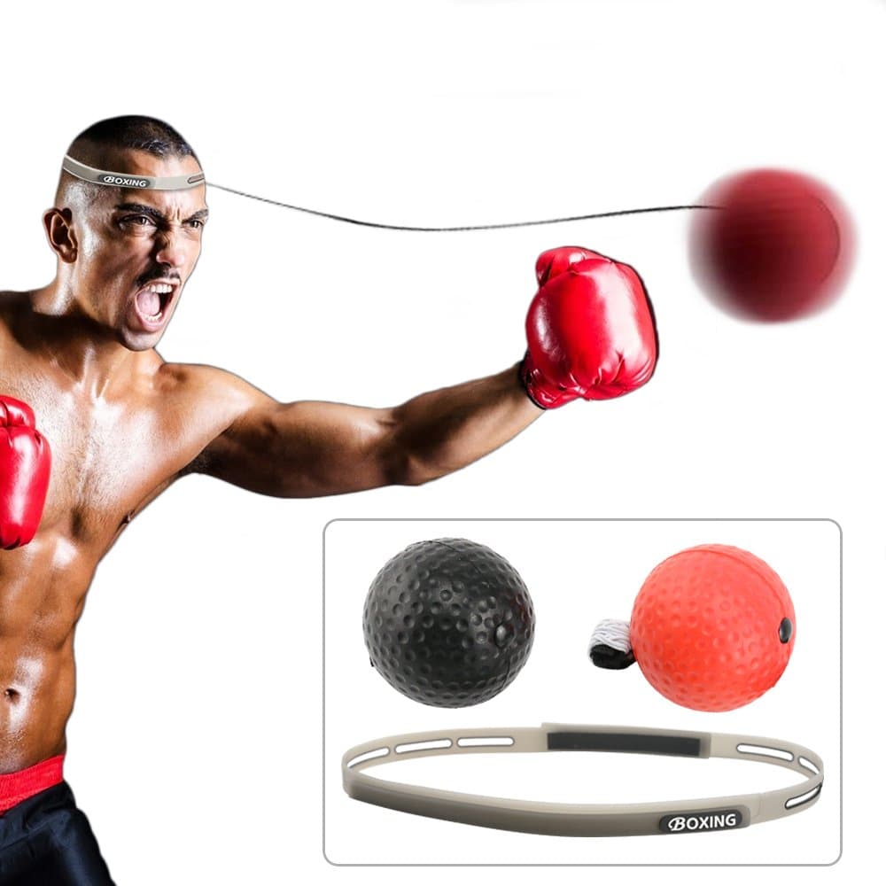 Pro Boxing Reflex Ball with Headband 2 Difficulty Level Punching Focus Ball Speed Trainer Great for Hand Eye Coordination Improving Reaction Punching Indoor Fitness,Softer than Tennis Ball