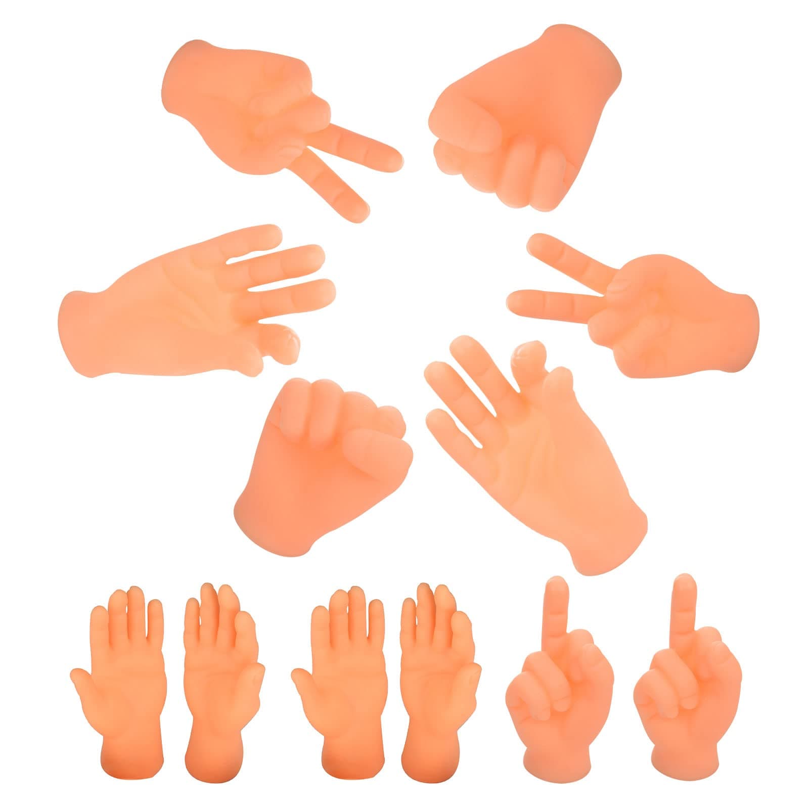 TSHAOUN 12 Pcs Tiny Hands, Finger Puppets Mini Finger Hands Little Left and Right Hands Little Finger Funny Finger Hand for Joke Toys, Prank Game, Video Shooting Prop, Human-pet Interaction
