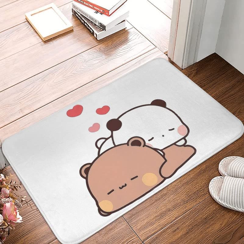 Welcome Rectangular Door Mat Panda Bear Hug Bubu and Dudu Entrance Way Rugs Doormats Soft Non-Slip Washable Bath Rugs Floor Mats for Home Bathroom Kitchen 18x30 Inch
