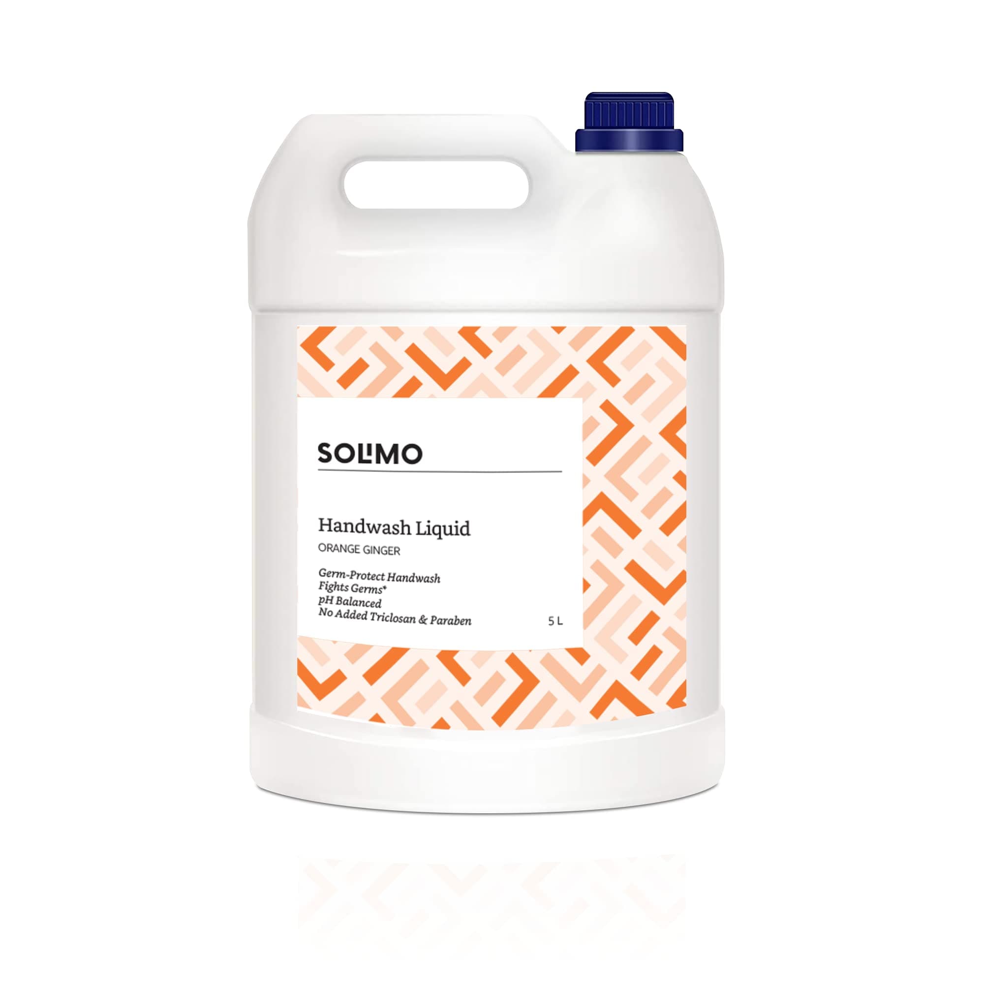- Amazon Brand - Solimo Liquid Handwash, Refill Can | Orange Ginger | 5 Litre | Fights Germs | Ph-Balanced Formula | No Added Triclosan & Parabens