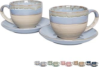 Bosmarlin Ceramic Cappuccino Cup and Saucer Set of 2, 10 Oz, Coffee Cups for Latte, Espresso, Tea, Dishwasher and Microwave Safe, Reavtive Glaze (Light Blue)