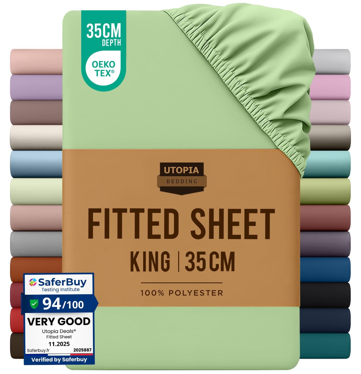 Utopia Bedding Fitted Sheet King, Sage - Deep Pocket 14 inch (35 cm) - Easy Care - OEKO-TEX Certified - Soft Brushed Microfibre Fabric - Shrinkage and Fade Resistant - Bottom Sheet