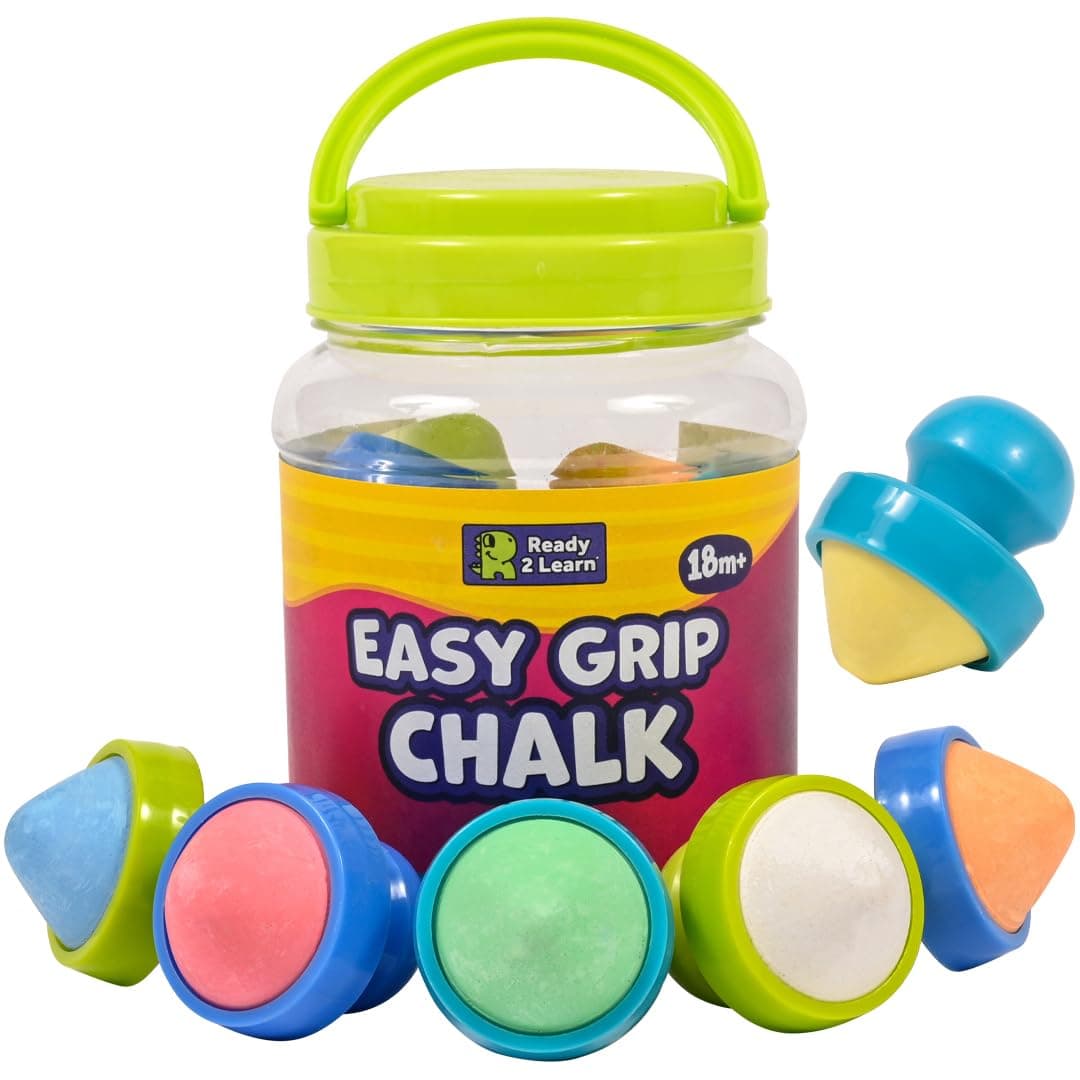 Easy Grip Chalk - 6 Colors - 18m+ - Non-Toxic Toddler Sidewalk Chalk - Easiest to Hold - Refills Available