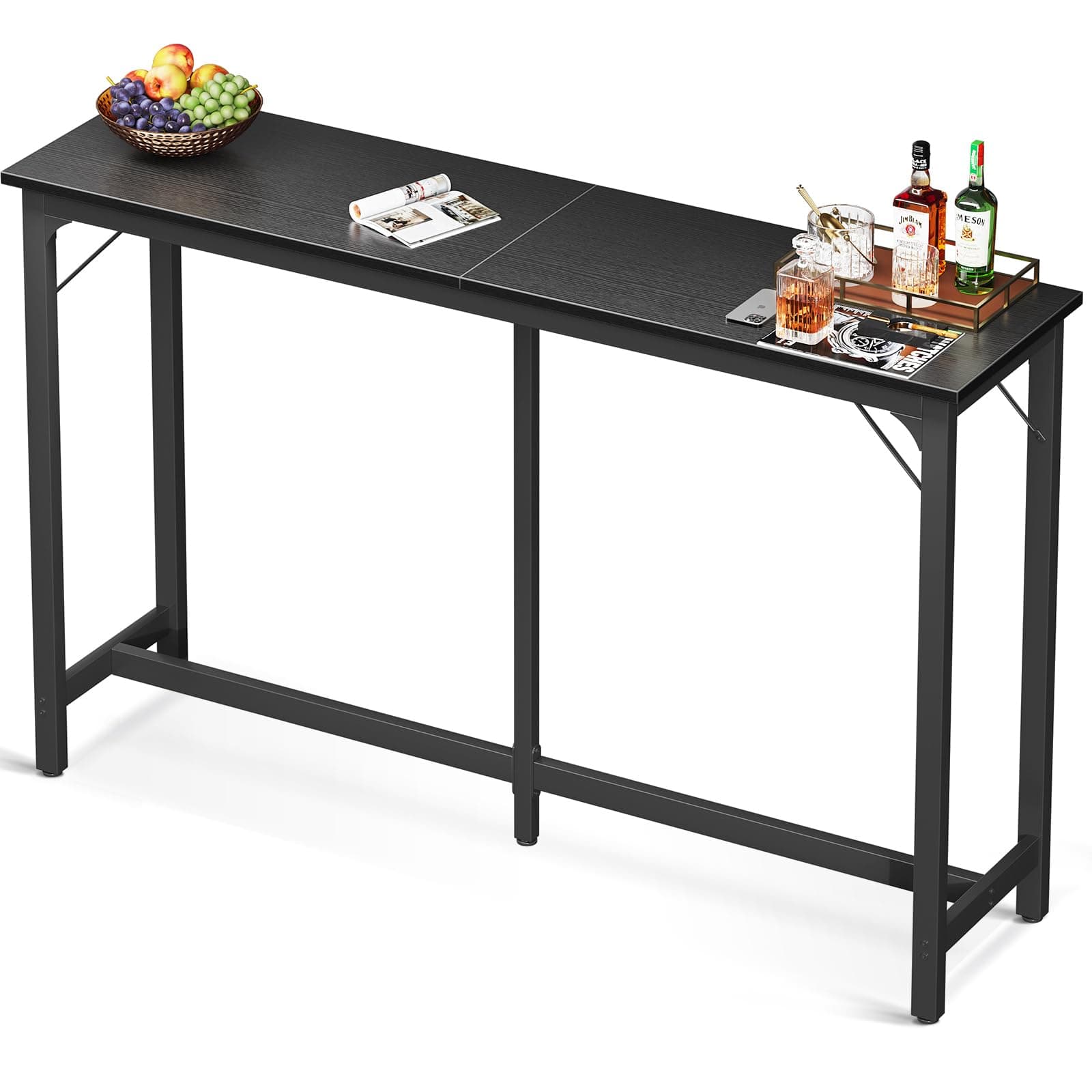 63 inch Bar Table, Bar Height Pub Table, Counter Height Bar Table, Rectangular High Top Kitchen & Dining Counter Tables with Sturdy Legs & Easy-to-Clean Top, Indoor use, Black
