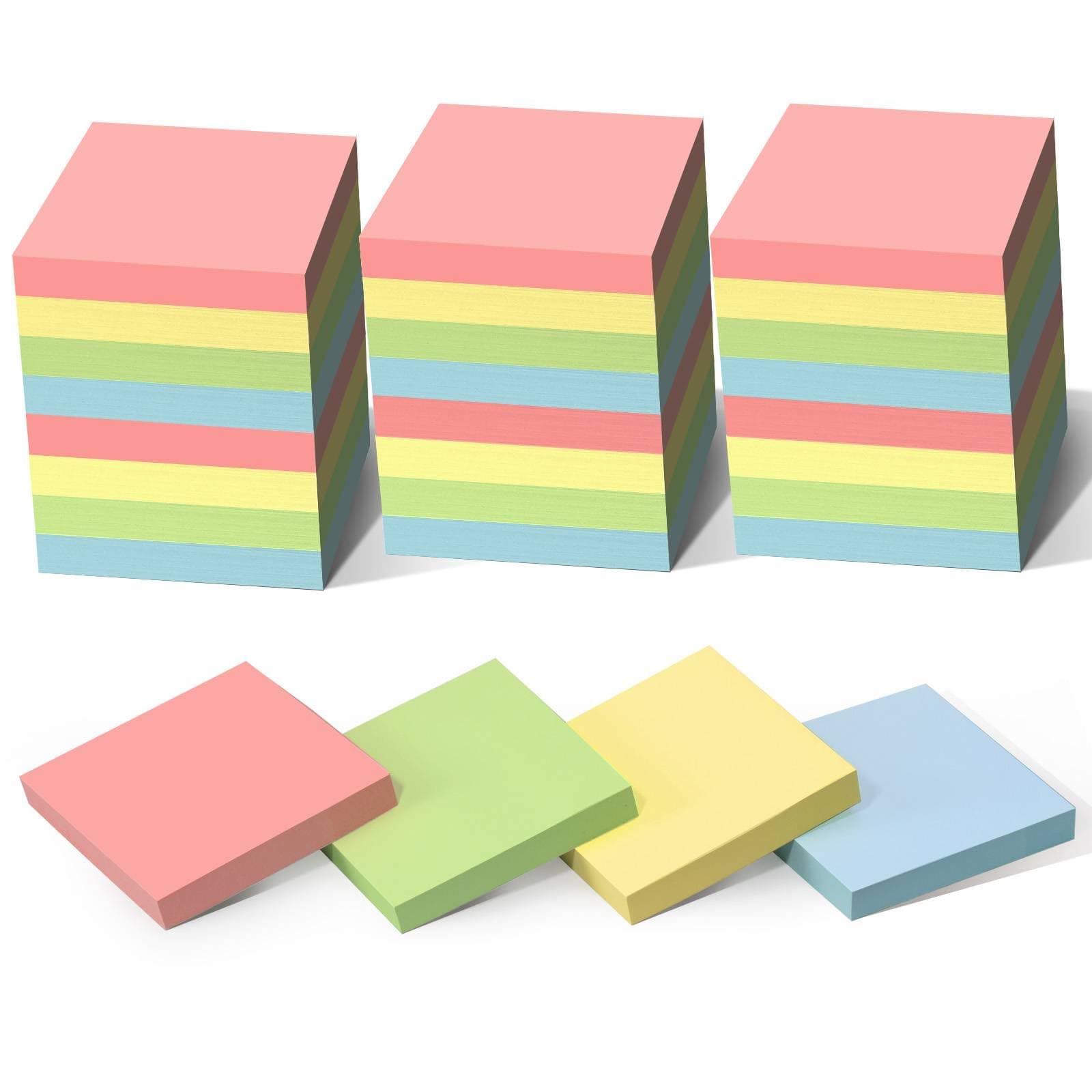 HappyHapi Sticky Notes 3x3 Inches, 28 Pack Colored Self-Sticky Notes Pad, 100 Sheets/Pad, 4 Colors