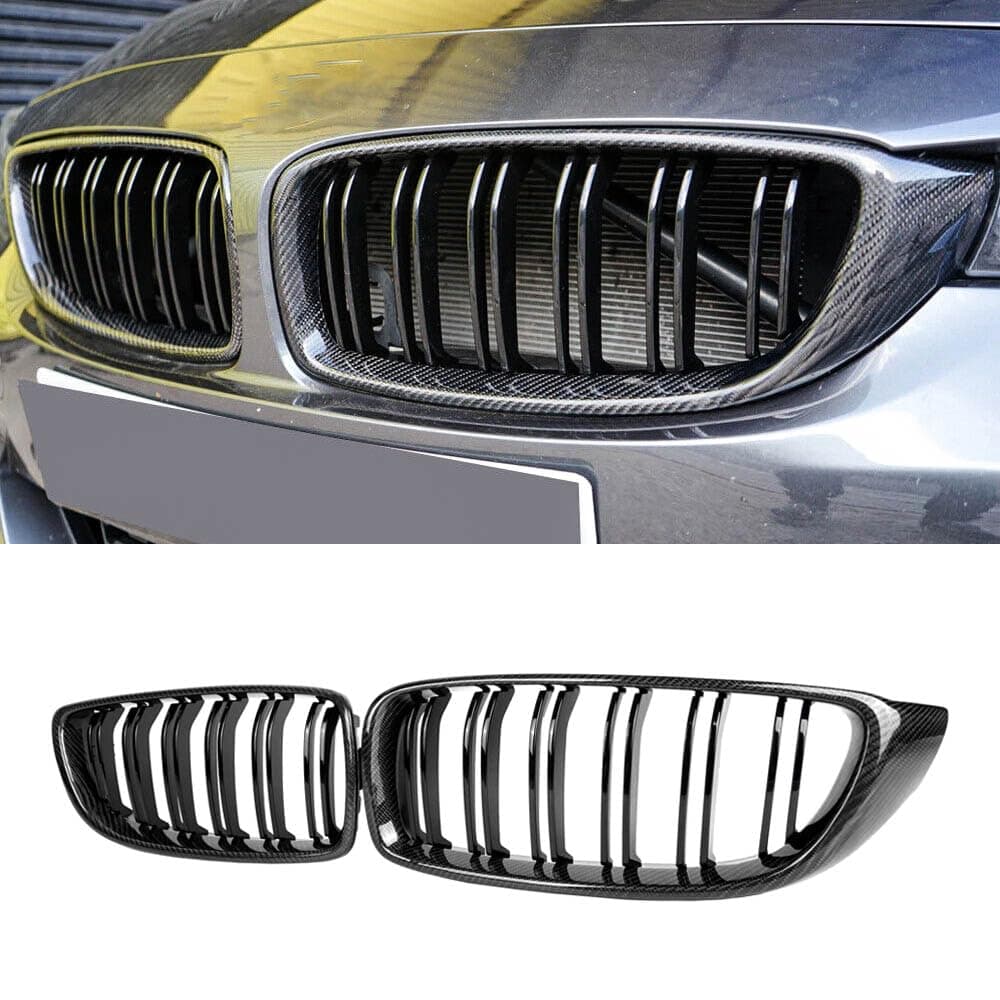 MAXDOM Replacement Front Upper Grill Fit for BMW (2014-2020) 4 Series F32 F33 F36 (2015-2019) F80 M3 F82 M4 – Gloss Black Carbon Fiber Grille