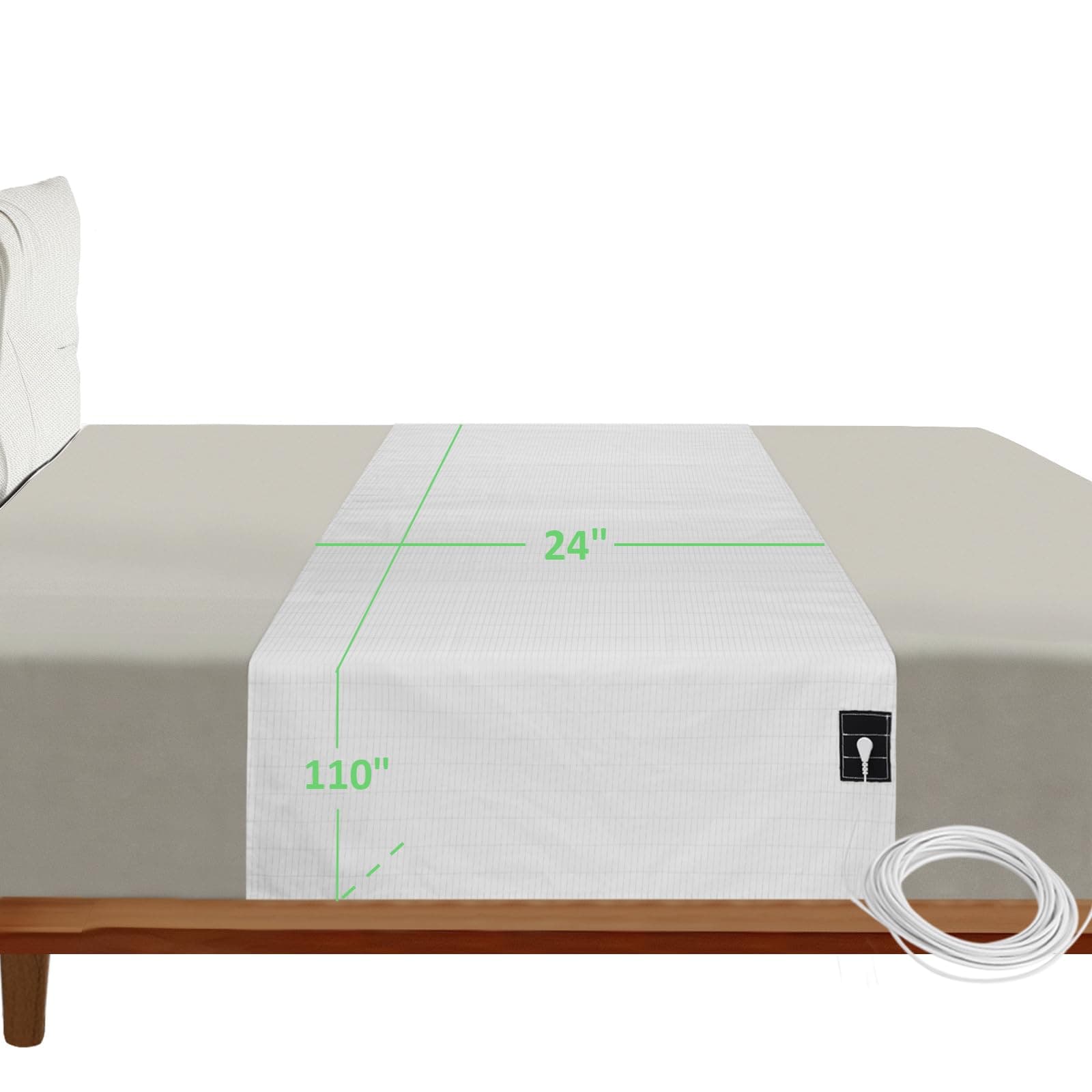 Grounding Sheets, Grounded Half Sheet 24"x110" Fit All Bed Sizes, Conductive Flat Sheets with Cord & Clips, Earth Connected for Improved Sleep, Organic Cotton+Silver Fiber(White, 1 Pack)
