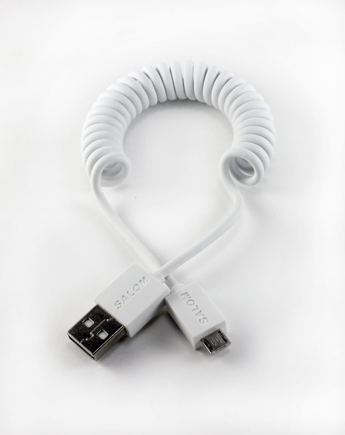 Salom Micro uCable -Coil USB data cable - Micro USB plug (white)