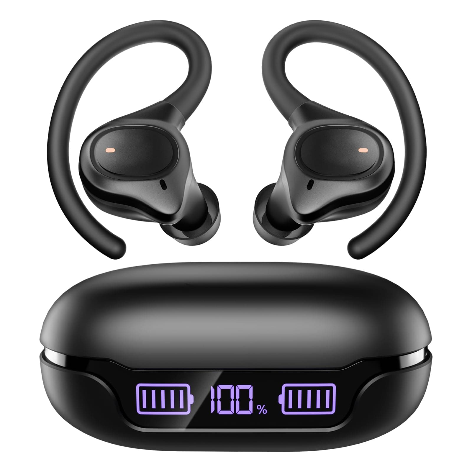 APEKX True Wireless Earbuds - Secure Fit Earhooks for Small Ear, Bluetooth Headphones for iPhone, IPX7 Waterproof, 40H Playtime, Ideal for Sports and Workouts (Black)