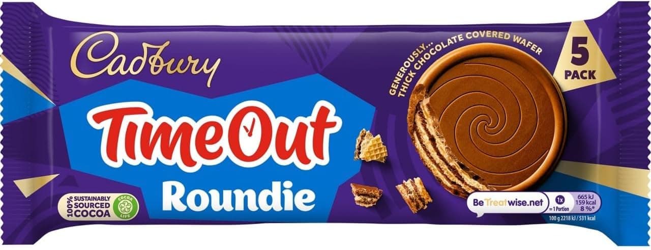 Time Out Roundie, Generously Thick Chocolate Covered Wafer, Multipack of 5 x 30 g (Pack of 1)