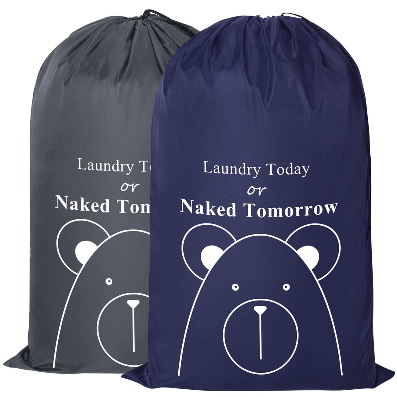 ZERO JET LAG 2 Pack Extra Large Travel Laundry Bag Set Nylon Rip-Stop Dirty Clothes Bag Machine Washable with Drawstring Closure Hamper Liner Heavy Duty College Essentials (Dark Blue and Gray)