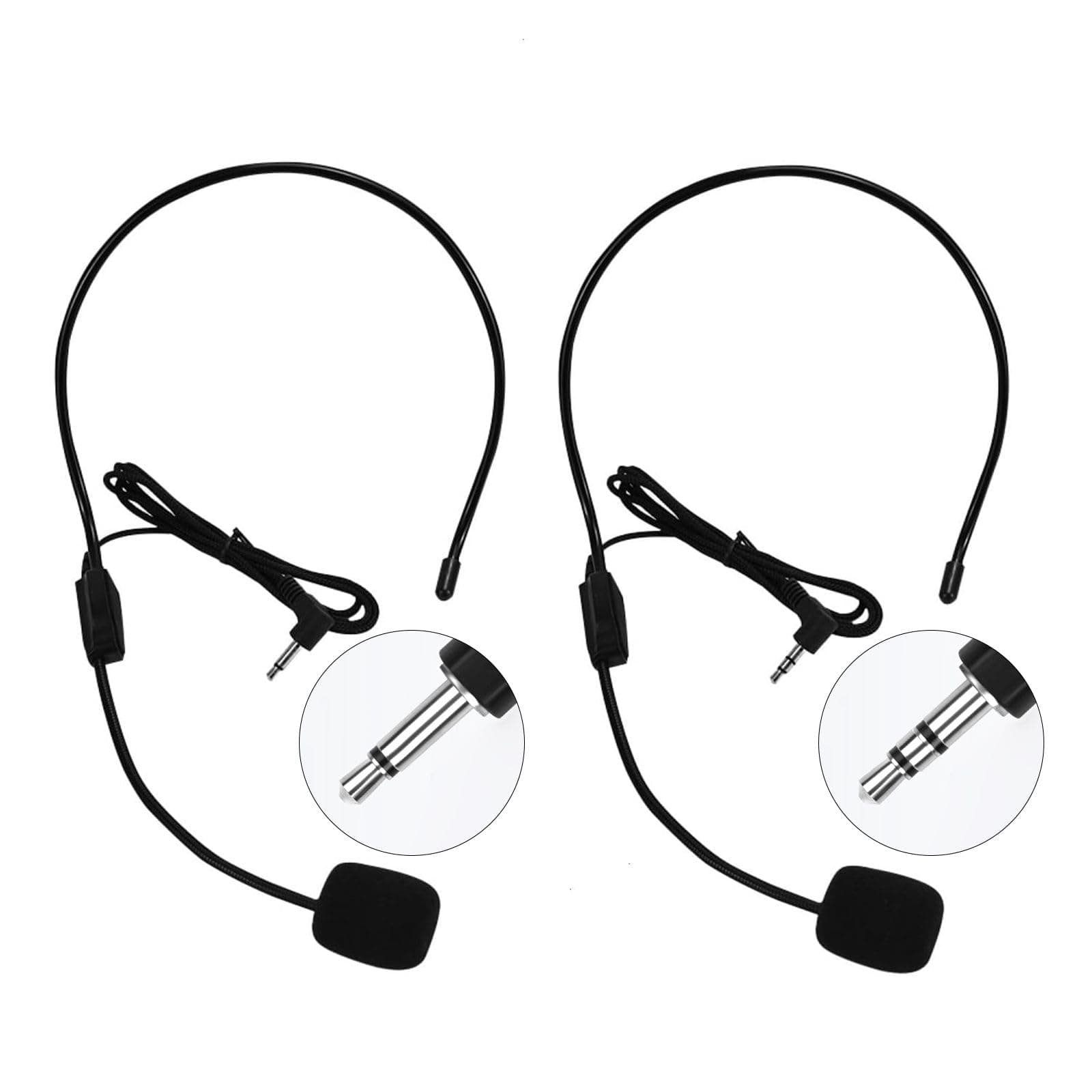 Head Mounted Microphone, 3.5mm Wired Headworn Mic, Set of 2 Mini Condenser Headset Mic, Hands Free Microphone for Singing, Flexible Wired Boom for Voice Amplifier,Teachers, Speakers, Coaches