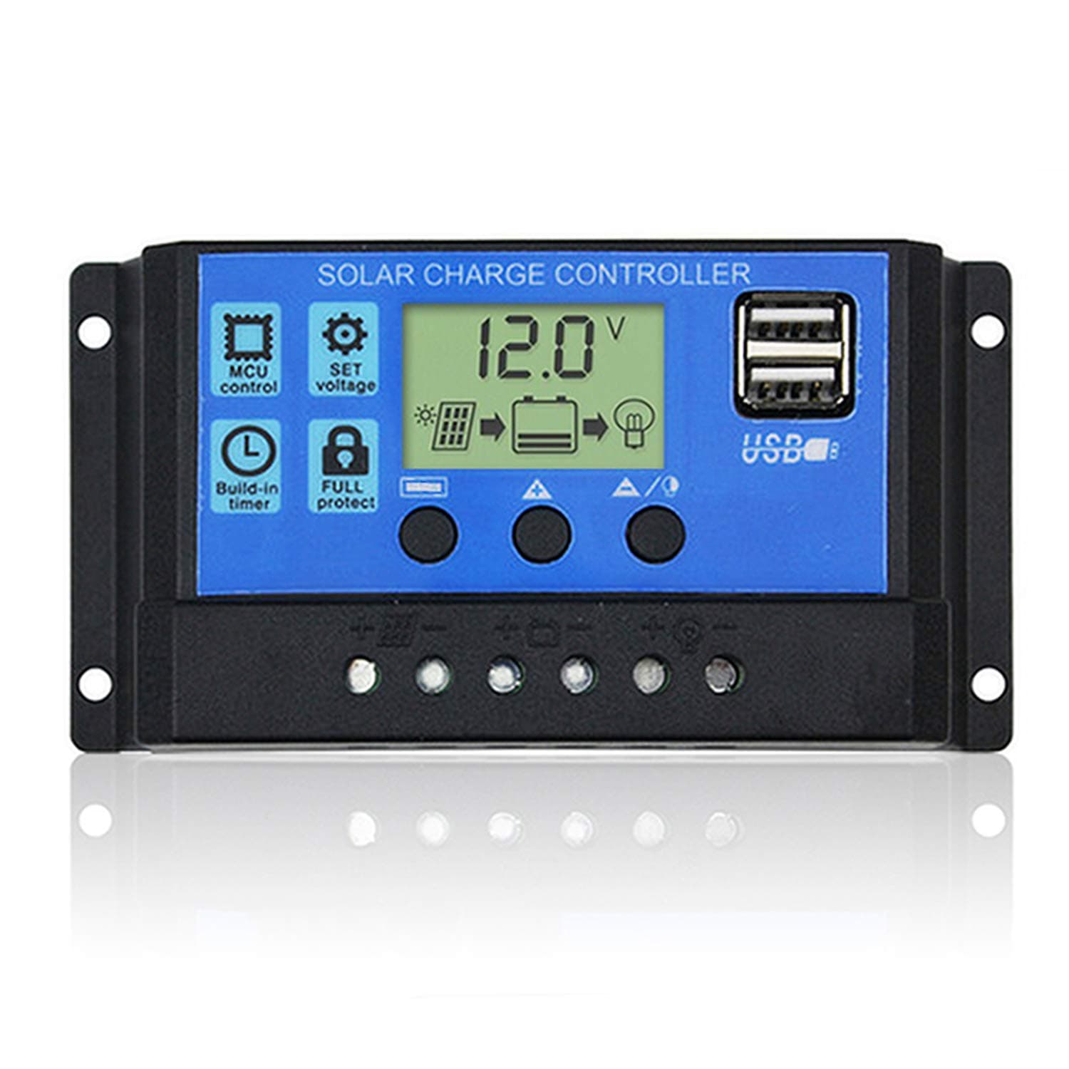 DOKIO 10A 12V/24V Solar Charge Controller Intelligent Charge Regulator with Dual USB 5V Output for Solar Panel Battery