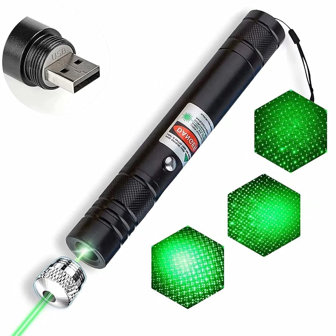 Long Range High Power Green Pointer,Rechargeable Pointer for USB,with Star Cap Adjustable Focus Suitable for Projector,Camping Hiking for Night