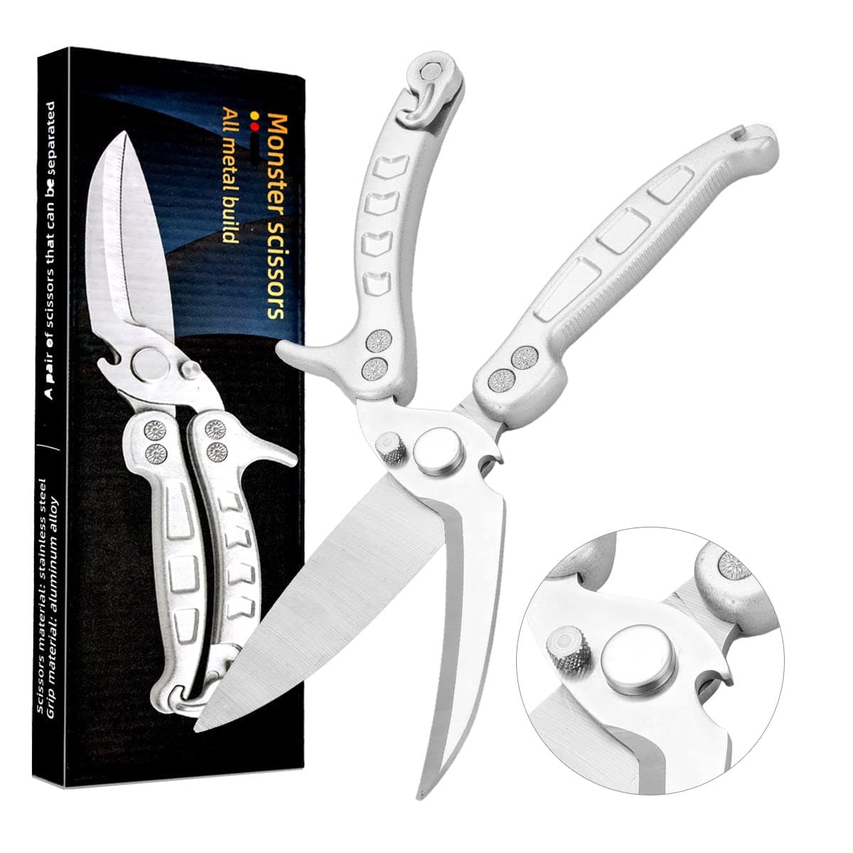 Heavy Duty Kitchen Shears, Spring Loaded Poultry Shears Stainless Steel Chef Scissors for Bone, Chicken, Poultry, Fish, Food, Meat,Spring-loaded Full Steel Handle