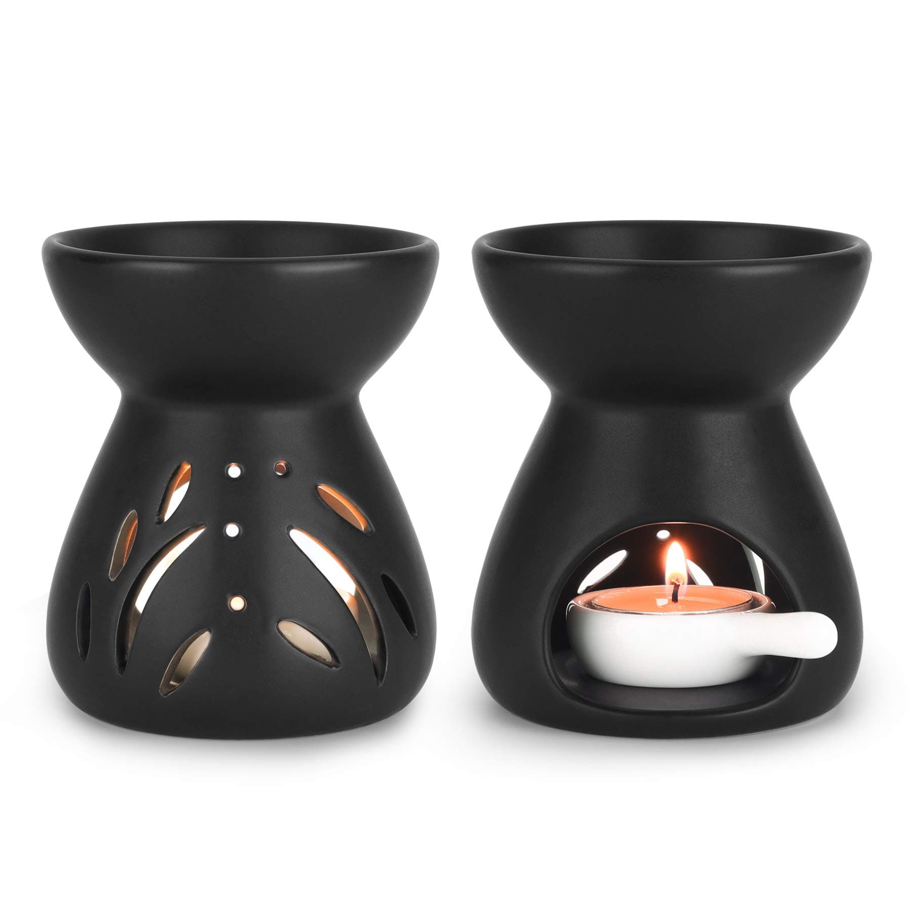 ComSaf Ceramic Oil Diffuser Set of 2 Black Aroma Diffuser Burner with Candle Tray, Compatible with Candles for Aromatherapy Lovers Candle Lovers, Home Decor Enthusiasts Bedroom Majlis Gift