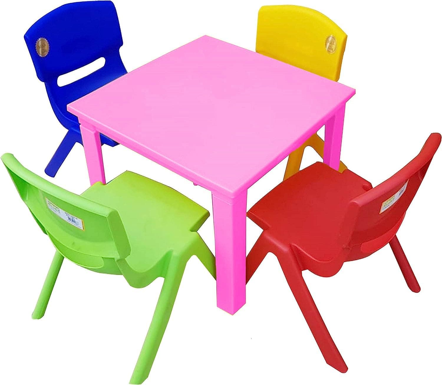 A406 Strong Kids Children Table and Chairs Set for Study, Activity Garden Indoor (Pink Table + 4 Chairs Mix)