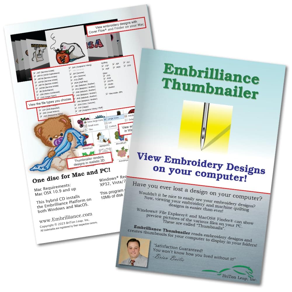 Embrilliance Thumbnailer, Embroidery Software for Mac & PC