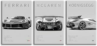 Car Poster Vintage Racing Car Wall Art Supercar Canvas Prints Painting For Men Room Pictures Guys Dorm Room Aesthetics Decor Bedroom Office (black and white car frame, 12x16in)