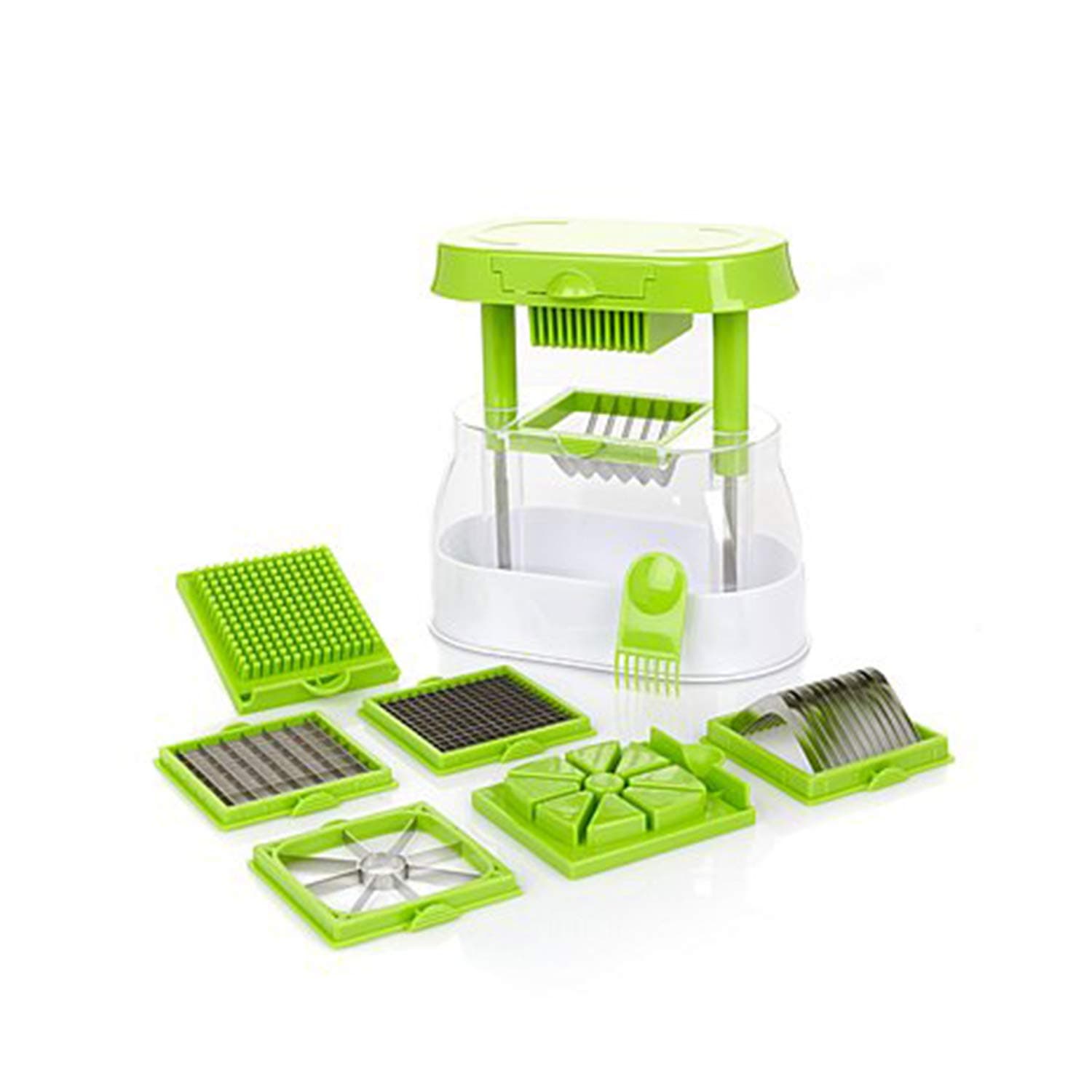 Ronco Veg-O-Matic Deluxe, Fruit and Vegetable Chopper, Interchangeable Stainless-Steel Blades, Food Cutter, Catch Container, Dishwasher Safe (Green)