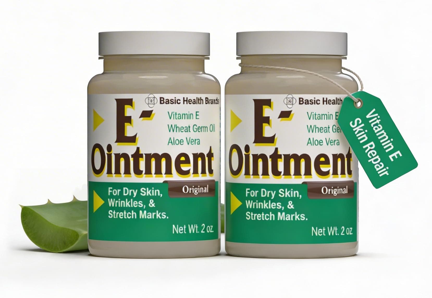 Basic Brands - Vitamin E Ointment - 2oz - Moisture Enhancing - Can Help Reduce Appearance of Scars, Stretch Marks, Fine Lines & Wrinkles - 2-Pack