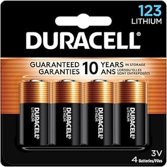 Duracell CR123A 3V Lithium Battery, 4 Count (Pack of 1), 3 Volt High Power for Home Safety, Security Devices, Flashlights, Smoke Alarms, Home Automation