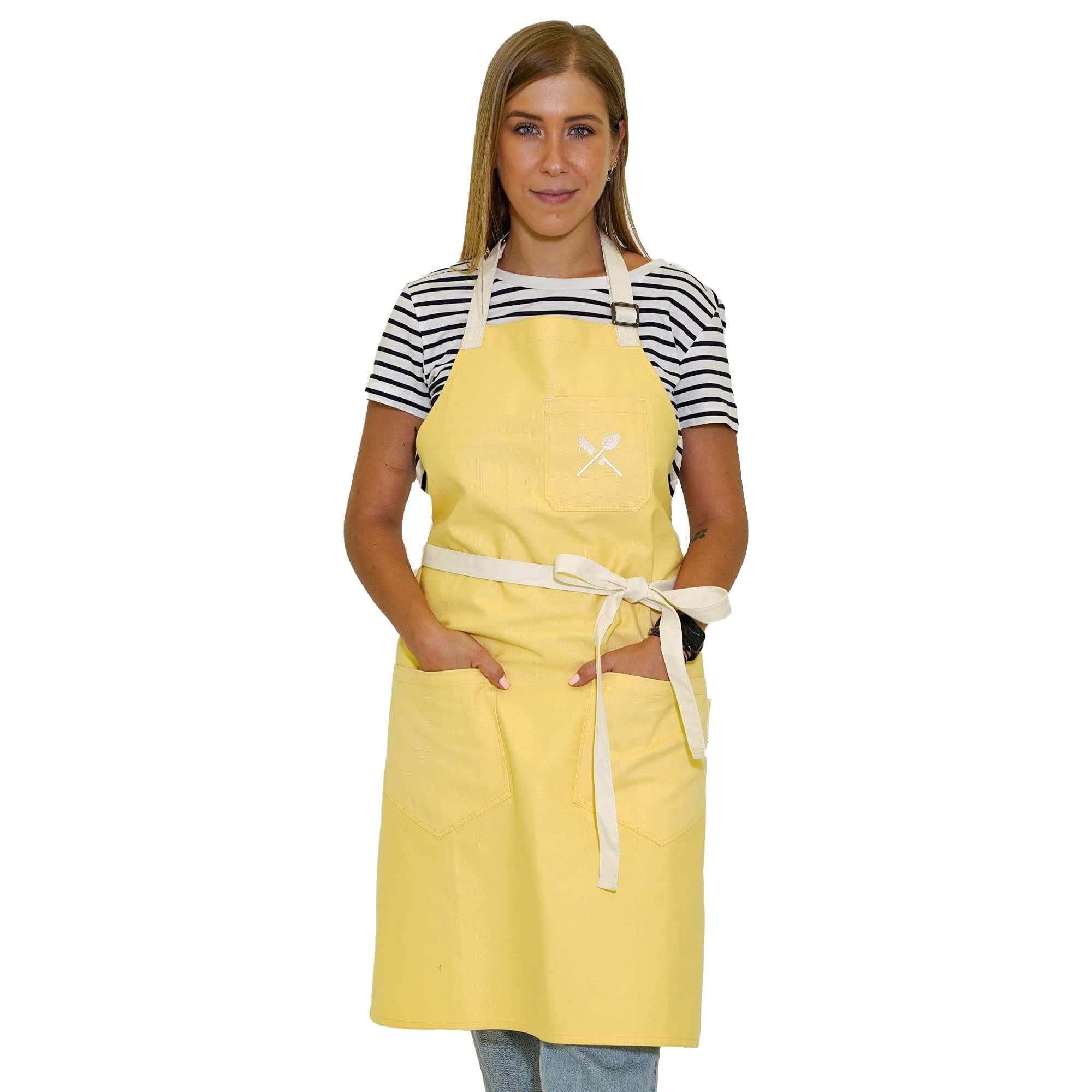 Larder & Wild Chef Apron with Pockets, Adjustable Strap and Embroidered Logo for Cooking, Kitchen, Baking, Gardening, BBQ - For Men and Women - 100% Cotton
