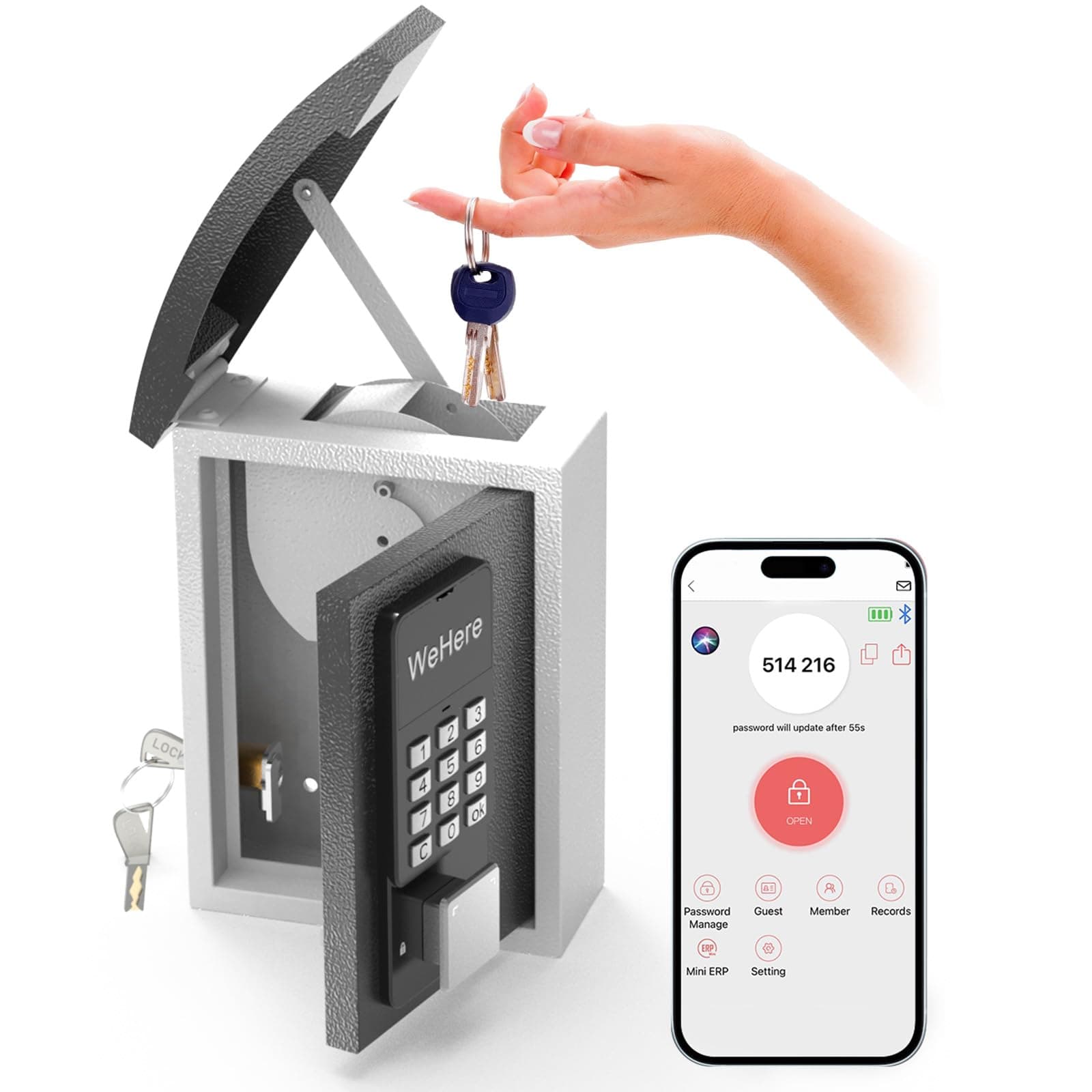 DiDiHere Key Lock Box, Key Drop Box, Smart LockBox Wall Mount, Key Safe Security Storage, OTP/APP/Permanent Password Unlock for Hous Outside, Realtors, Apartments, Garage, Store, KB-521