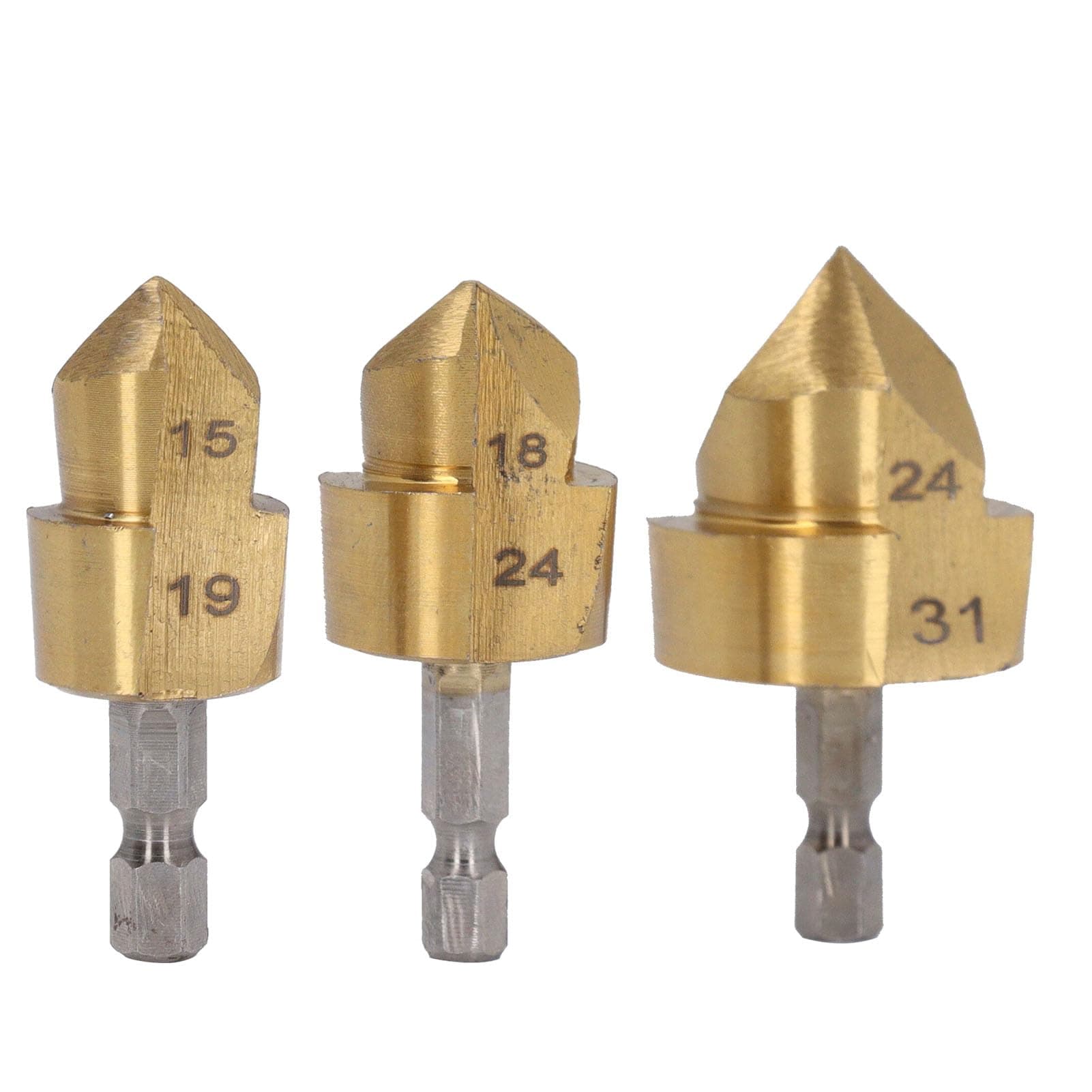 Banapoy HSS Step Drill Bit Set, 3Pcs 1/4 Hex Shank High Speed Steel Cone Drill Bit Kit, Compatible with Plastic, Wood, Metal, 15-19mm, 18-24mm, 24-31mm