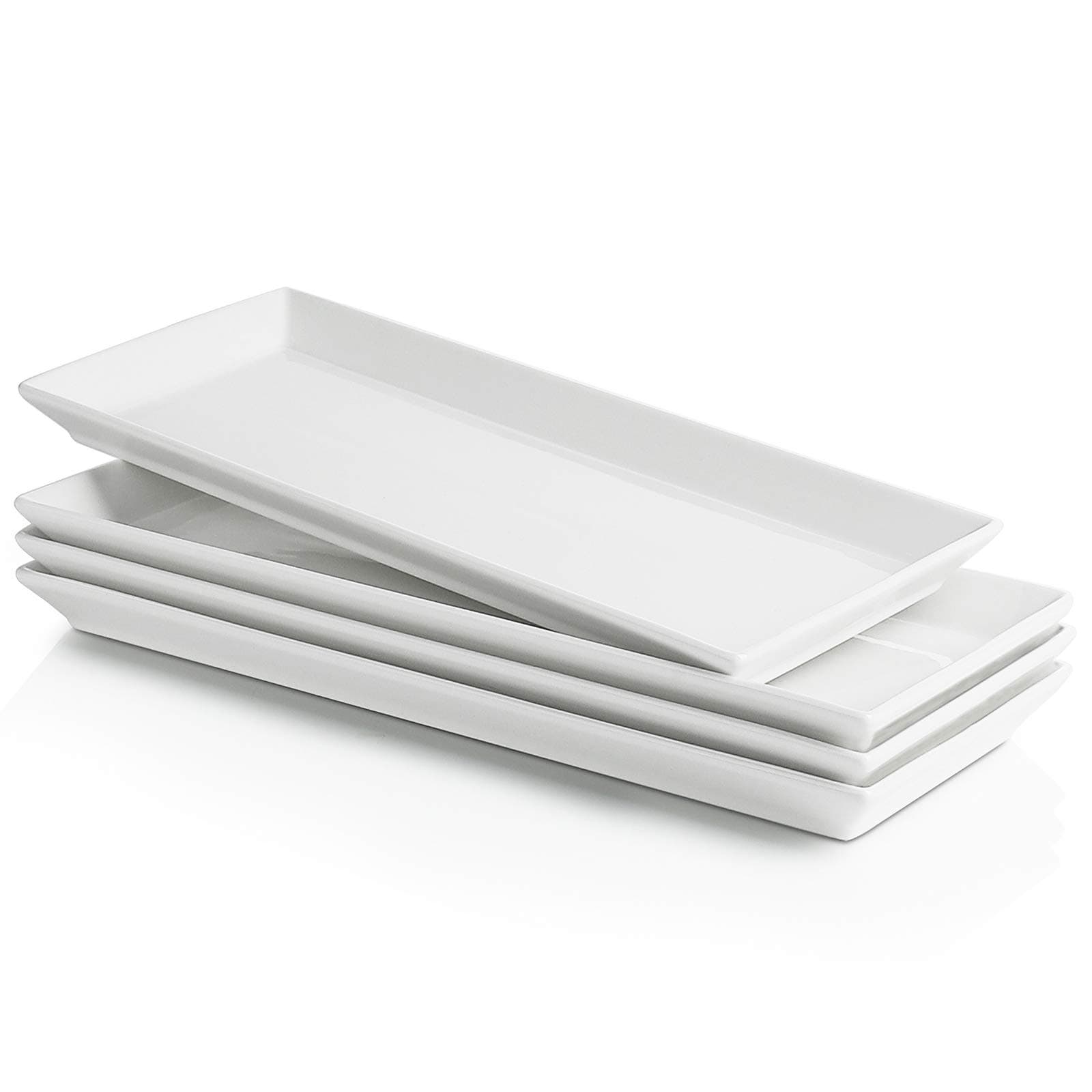 White Rectangular Platters, Porcelain Serving Plates for Parties - 11.7 Inch, Set of 4
