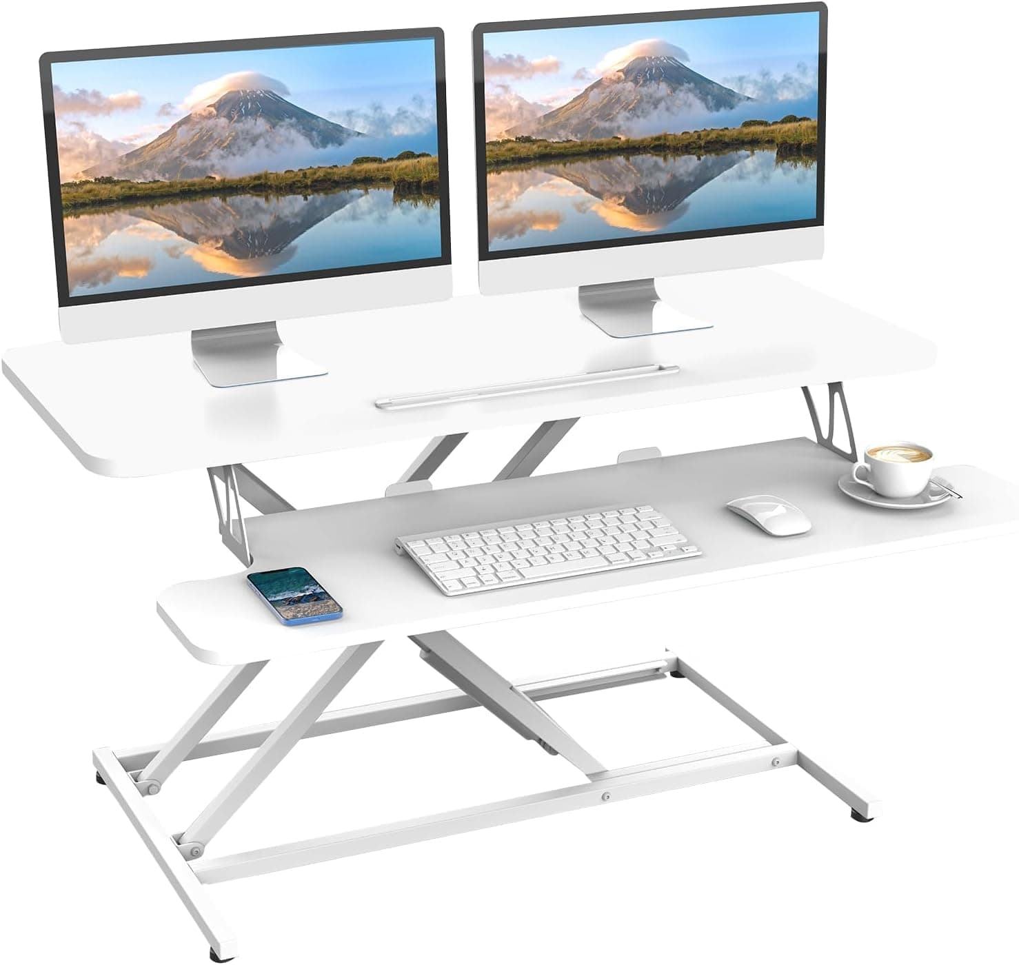 ERGOMAKER Standing Desk Converter, 36"/91cm Wide Height Adjustable Quick Sit to Stand Up Desk Riser for Dual Monitor