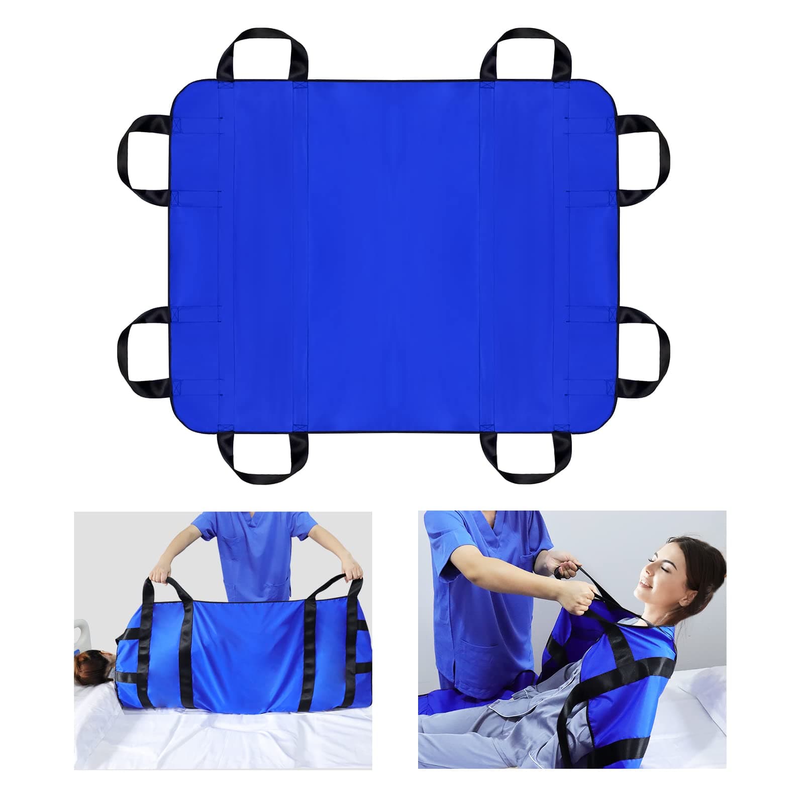 Transfer Sheet ，Patient Transfer Board with Eight Handles,Suitable for Obese People,Elderly People and Patients who Need to be transferred(120 * 100cm（48 * 40inch, Blue)