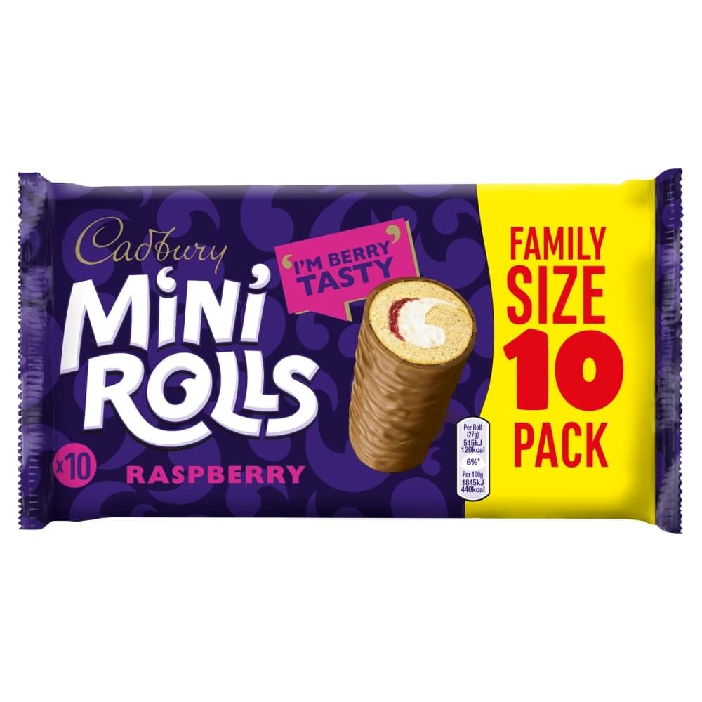 Mini Rolls Raspberry Tarts, Chocolate Coated Sponge Cakes With Raspberry Flavoured Filling, 10 Individually Wrapped Snack Bars (Pack of 1)