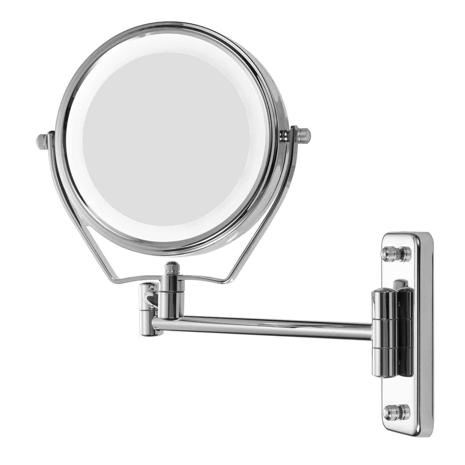 6" 1X &7X Magnifying Double Sided Vanity Makeup Mirror with Light, Wall Mount, Round, Chrome