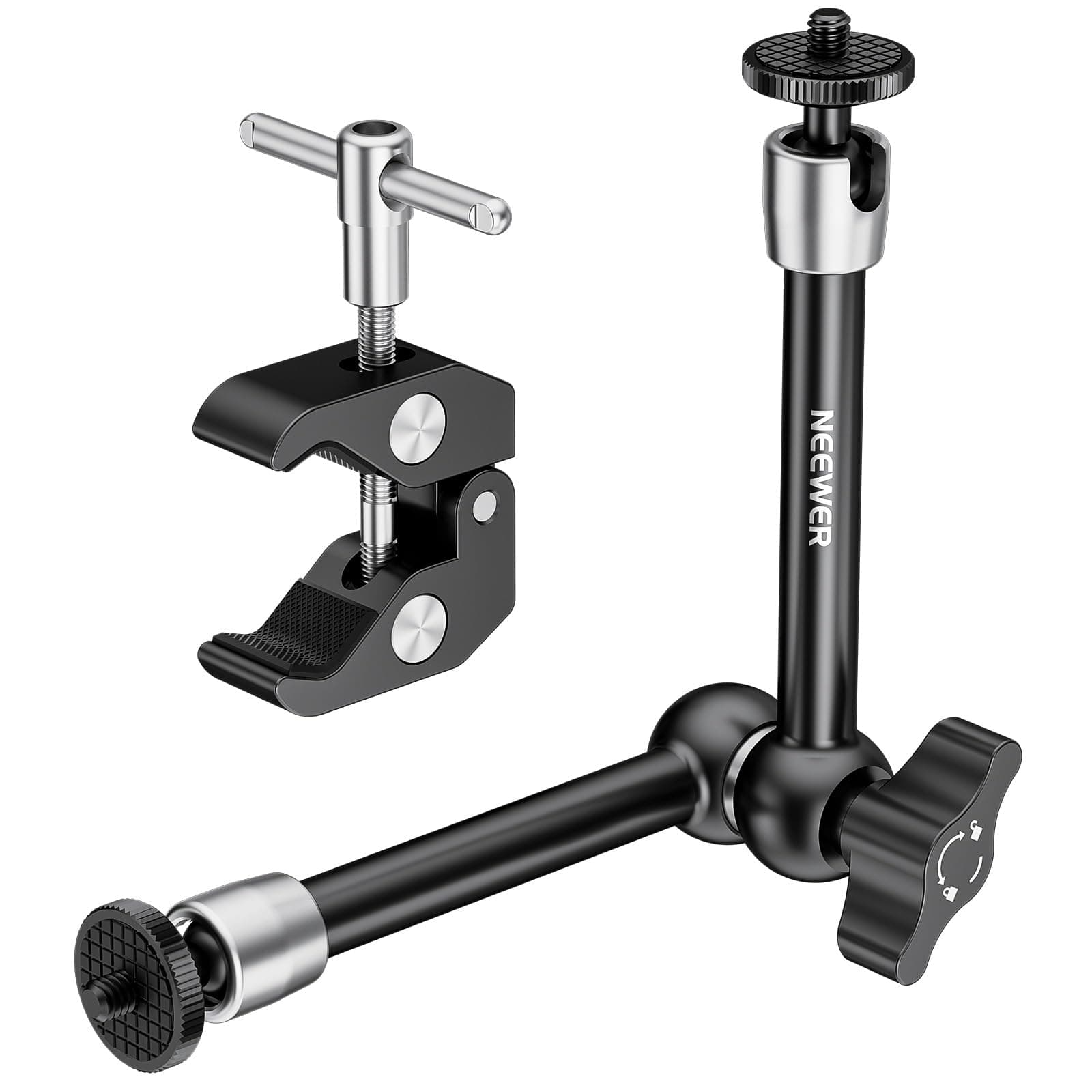 Super Clamp with 1/4"&3/8" Thread and 9.8"/25cm Adjustable Magic Arm