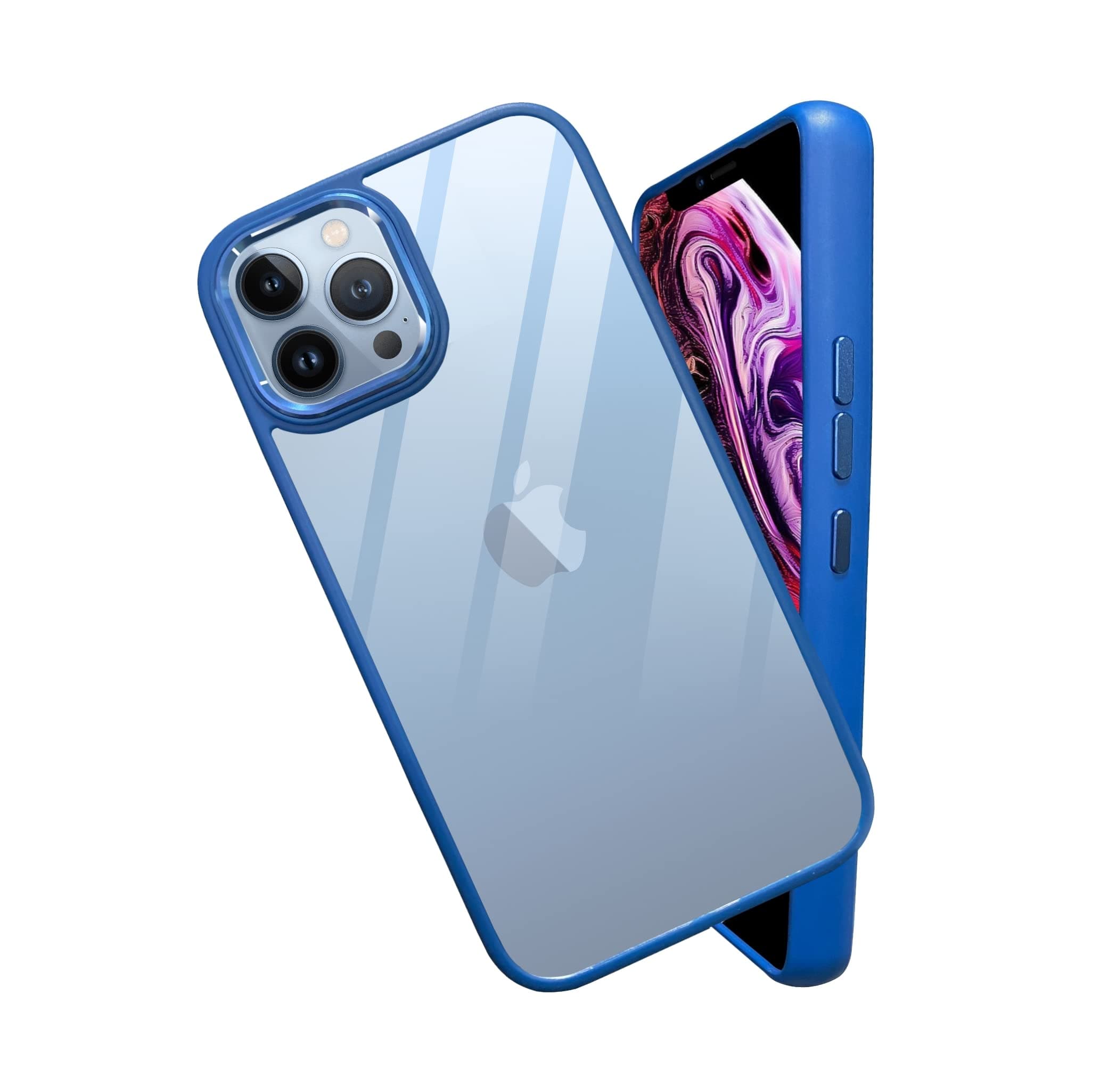 A rtistque Metal Clear Back Cover Case for iPhone 13 Pro Max |Sleek Hard Crystal ClearBack | Drop & Camera Protection | Shockproof Mobile Case for iPhone 13 Pro Max (PC & TPU - Blue)