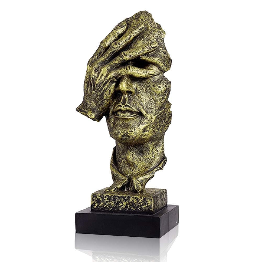 Abstract and Creative Desk Decorations The Thinker Statue, Hand & Face Statues and Sculptures for Home Living Room Decor - No See Golden